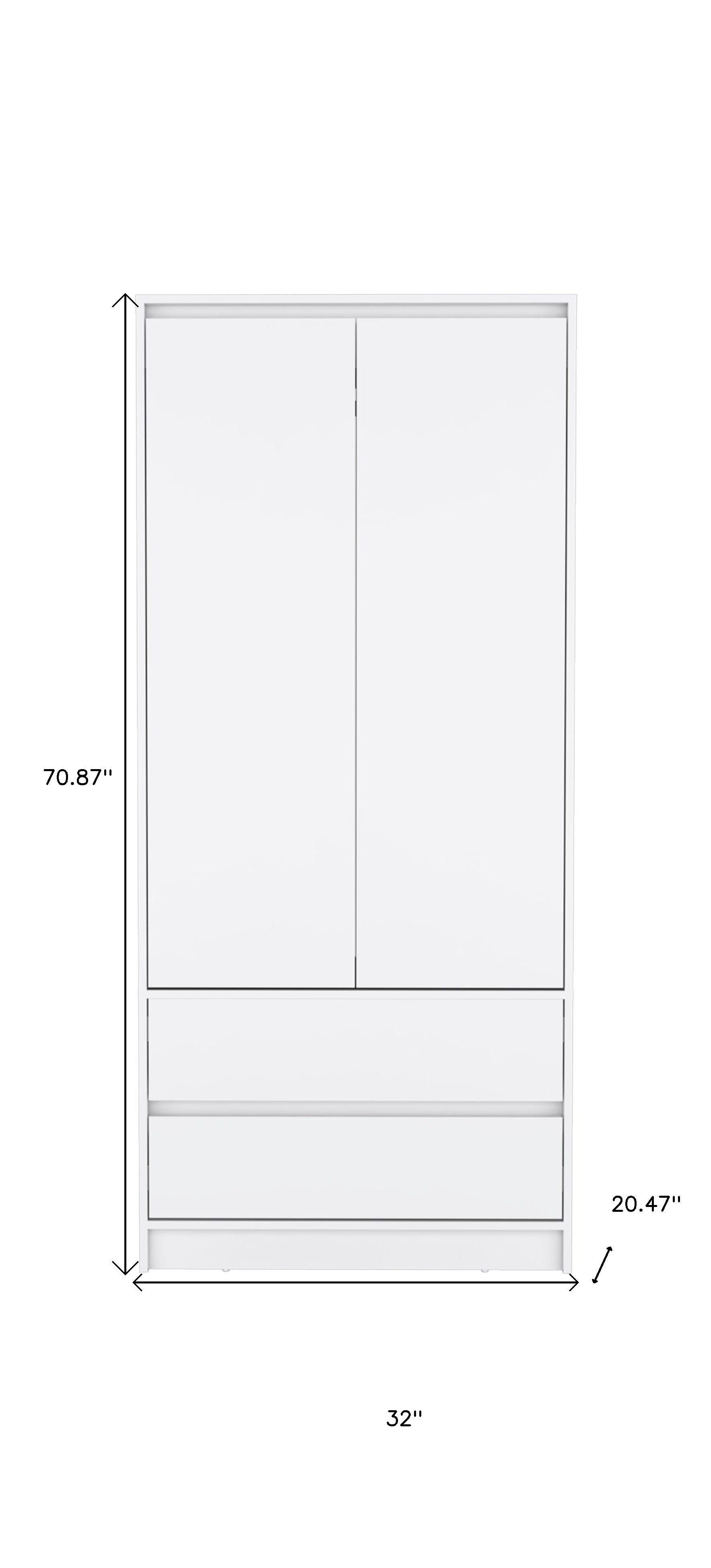 71" White Wood Two Door Two Drawer Combo Dresser