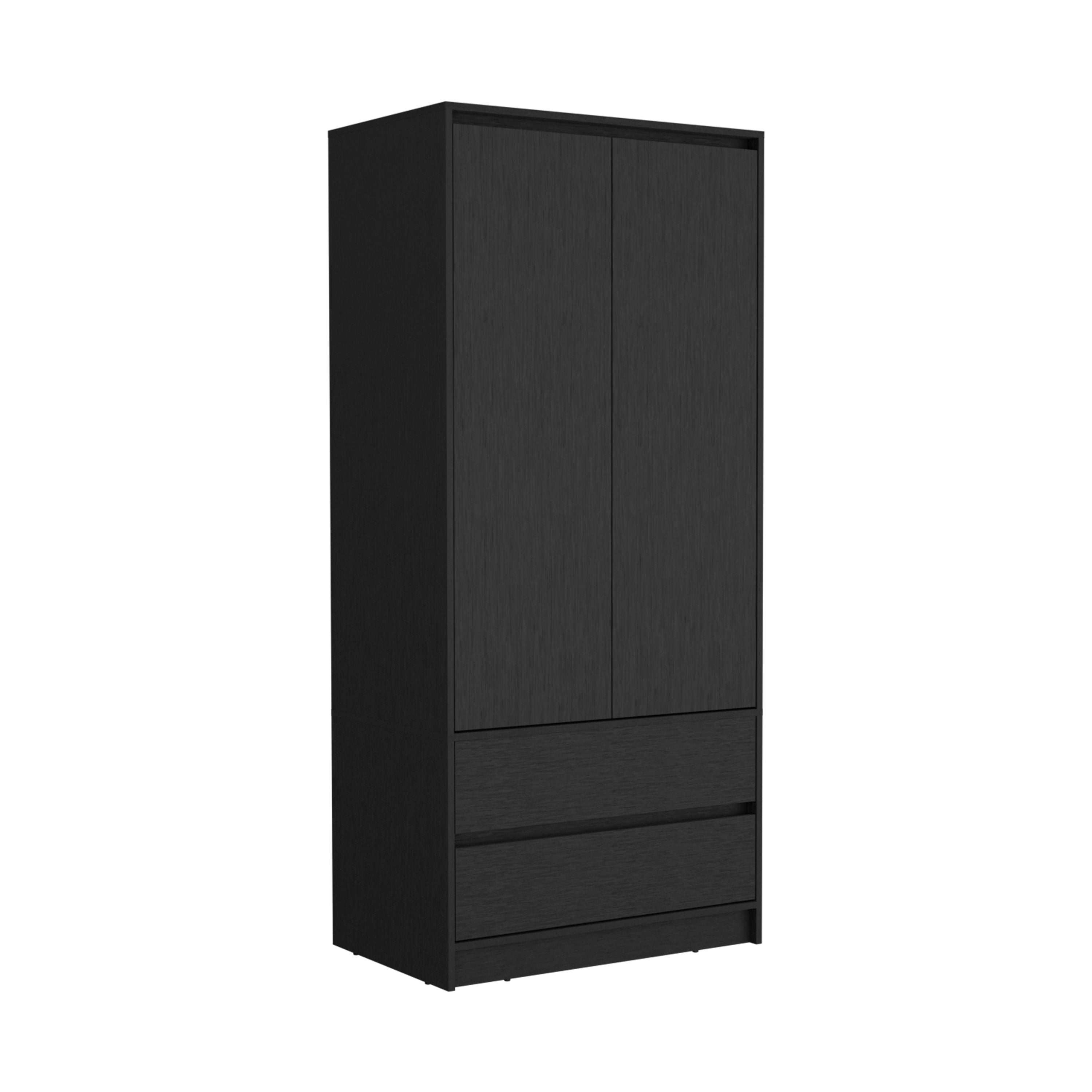 71" Black Wood Two Door Two Drawer Combo Dresser