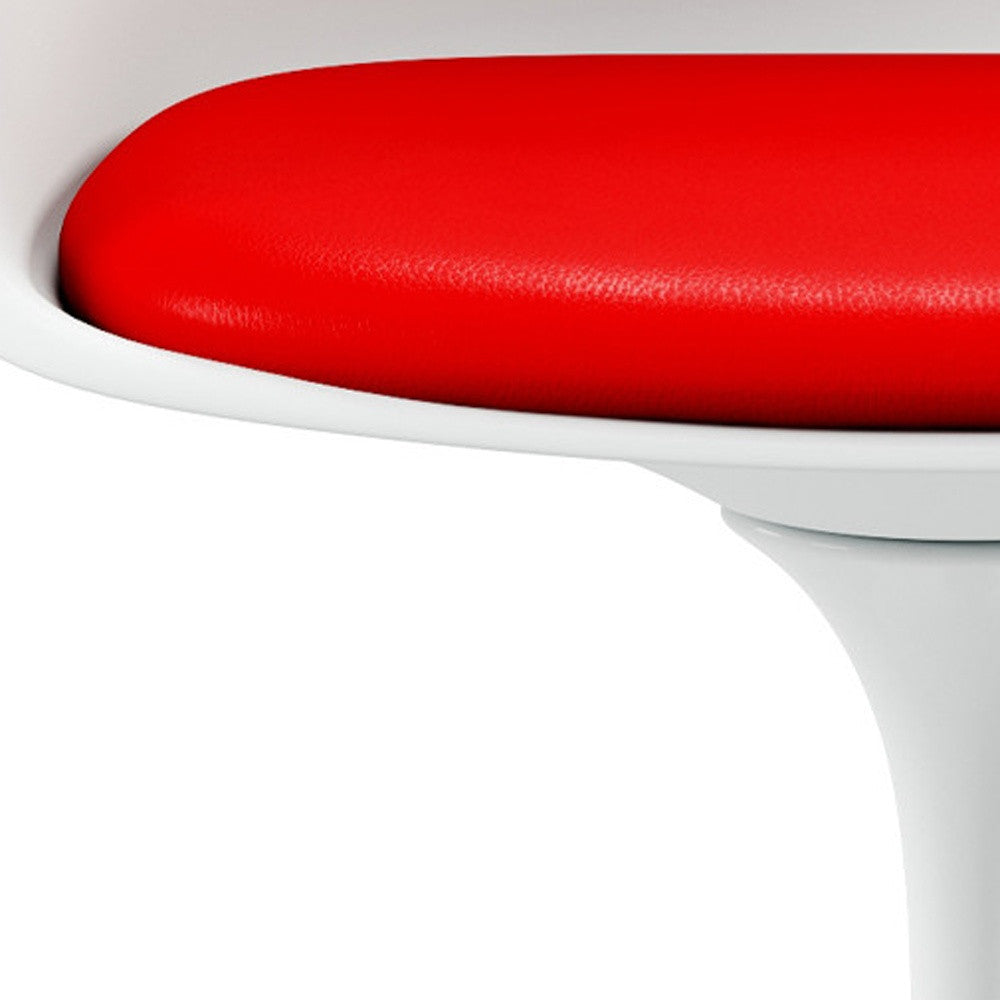 Red and White Upholstered Faux Leather Dining Arm Chair
