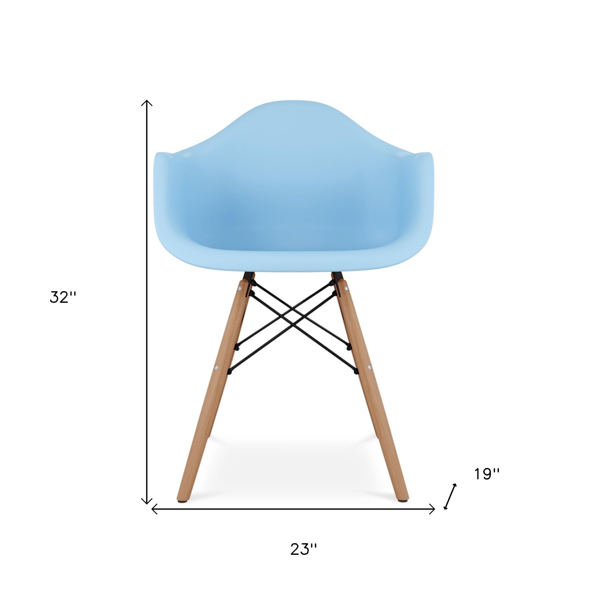 Blue And Natural Heavy Duty Plastic And Solid Wood Dining Arm Chair