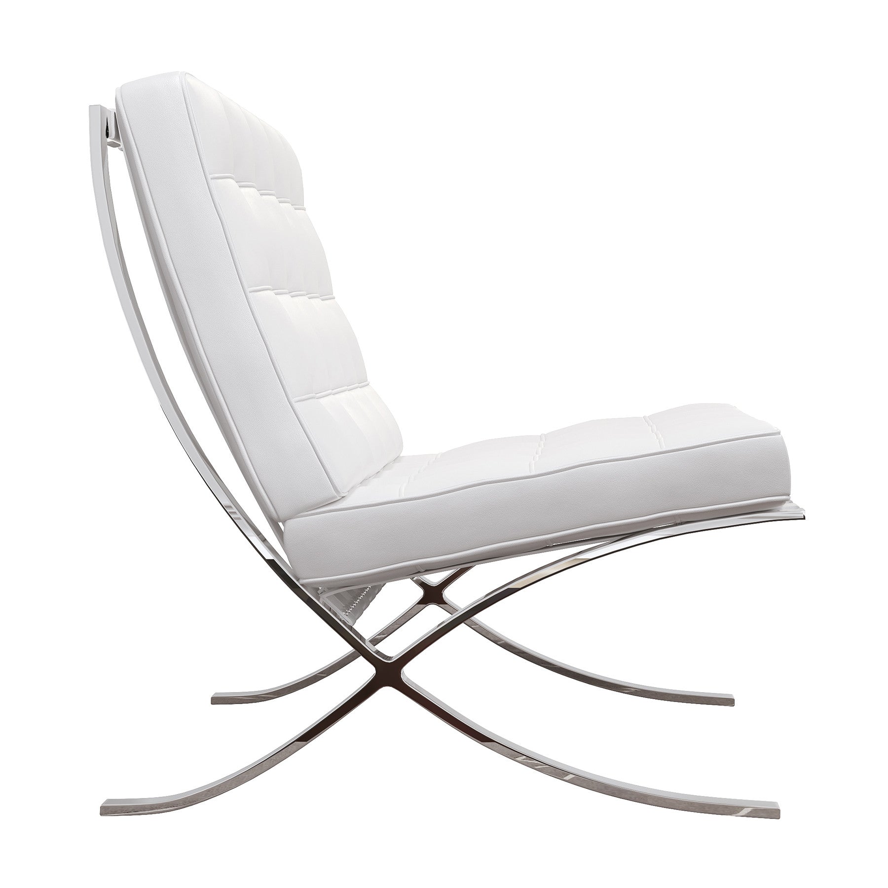 32" White and Silver Italian Leather Tufted Lounge Chair