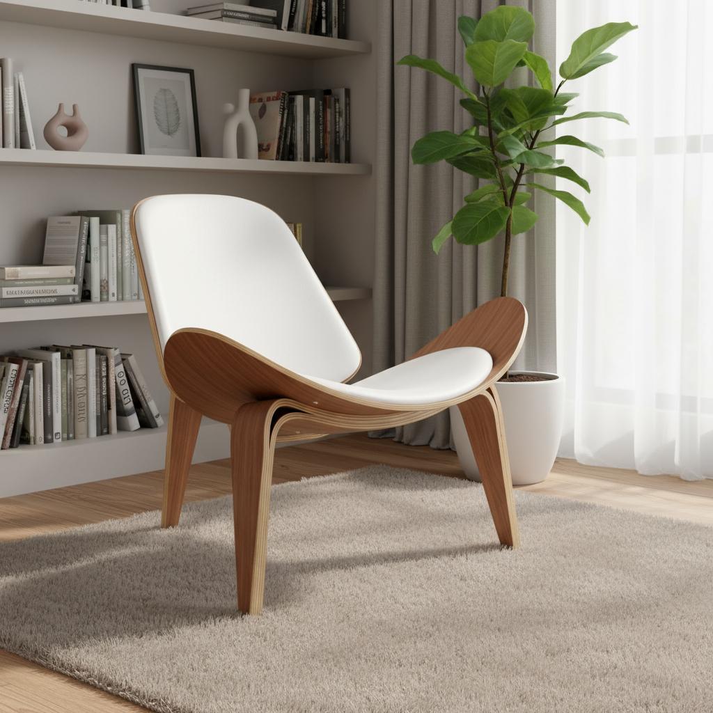 36" White and Brown Genuine Leather Lounge Chair