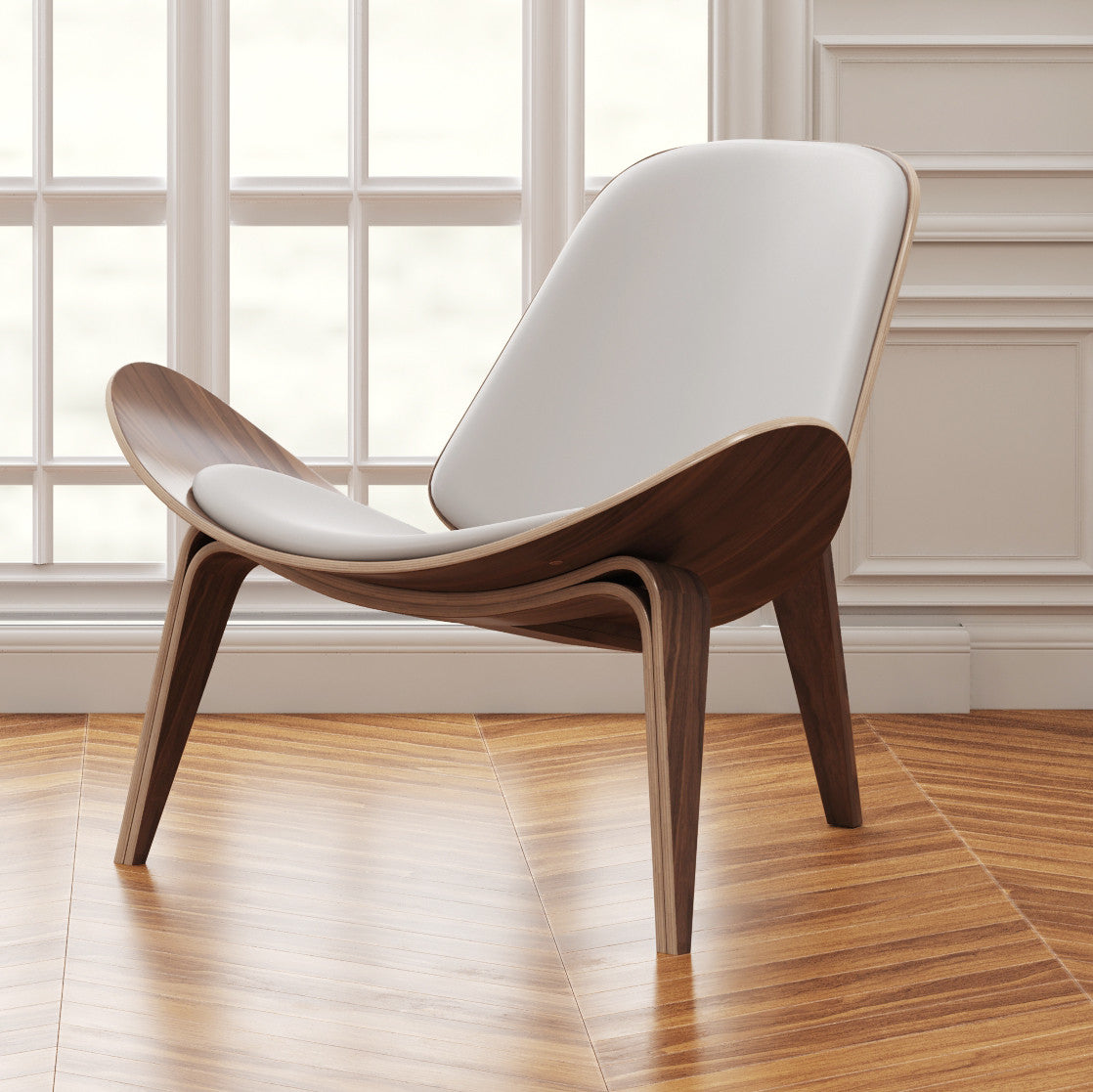 36" White and Brown Genuine Leather Lounge Chair