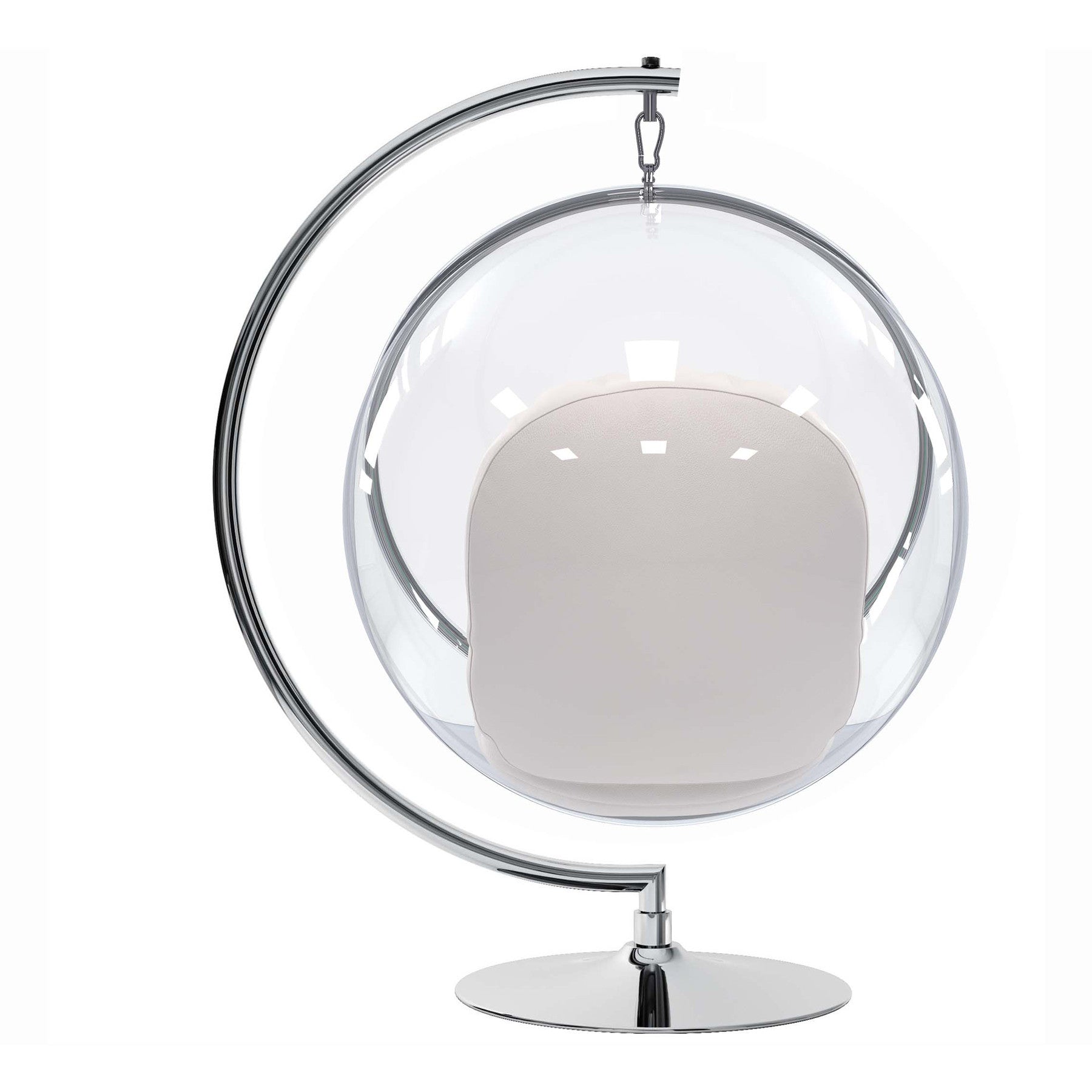 42" White and Silver Faux Leather Balloon Chair