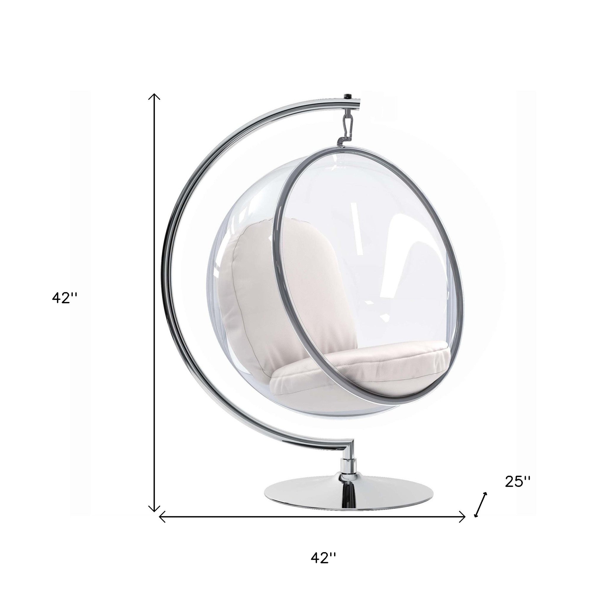 42" White and Silver Faux Leather Balloon Chair