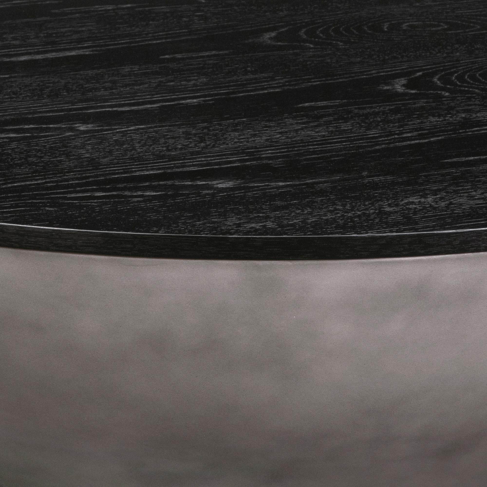 48" Black And Gray Solid Wood And Concrete Round Coffee Table