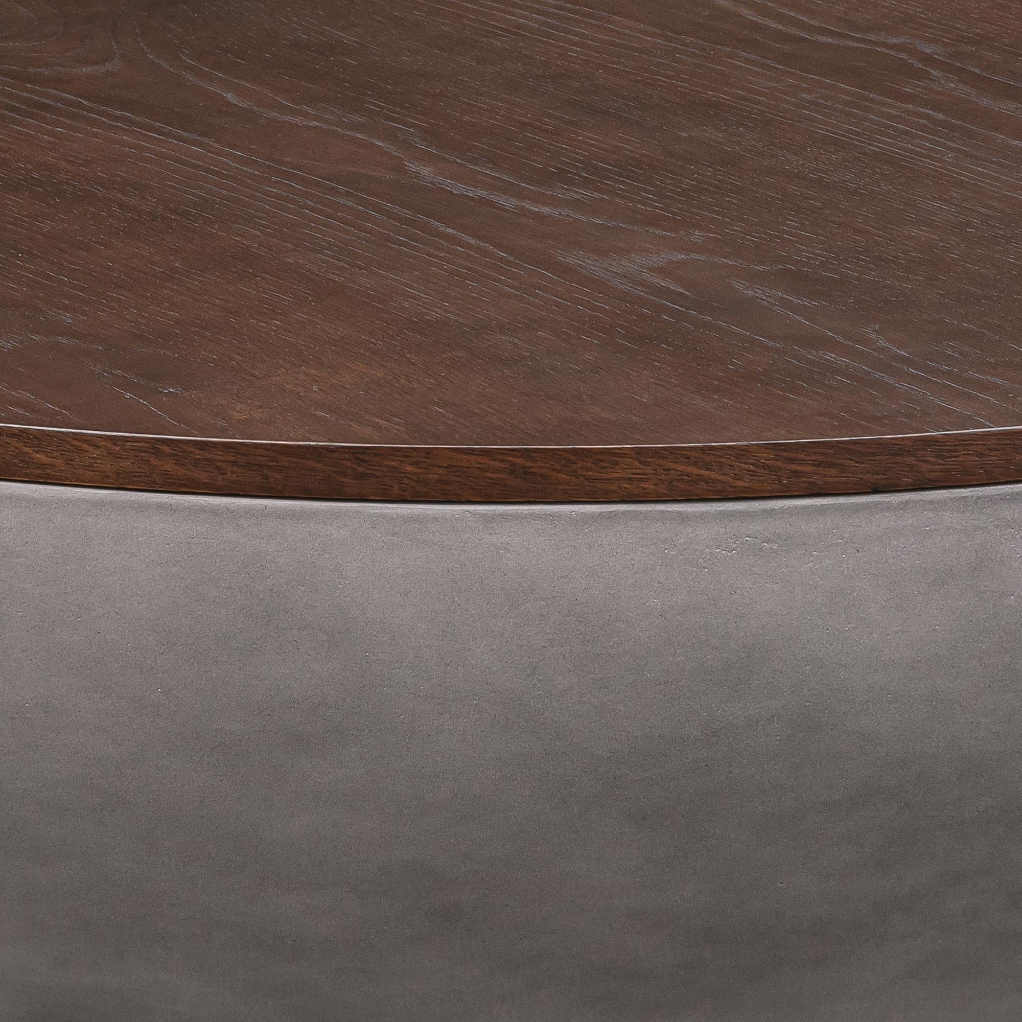 48" Brown And Gray Solid Wood And Concrete Round Coffee Table