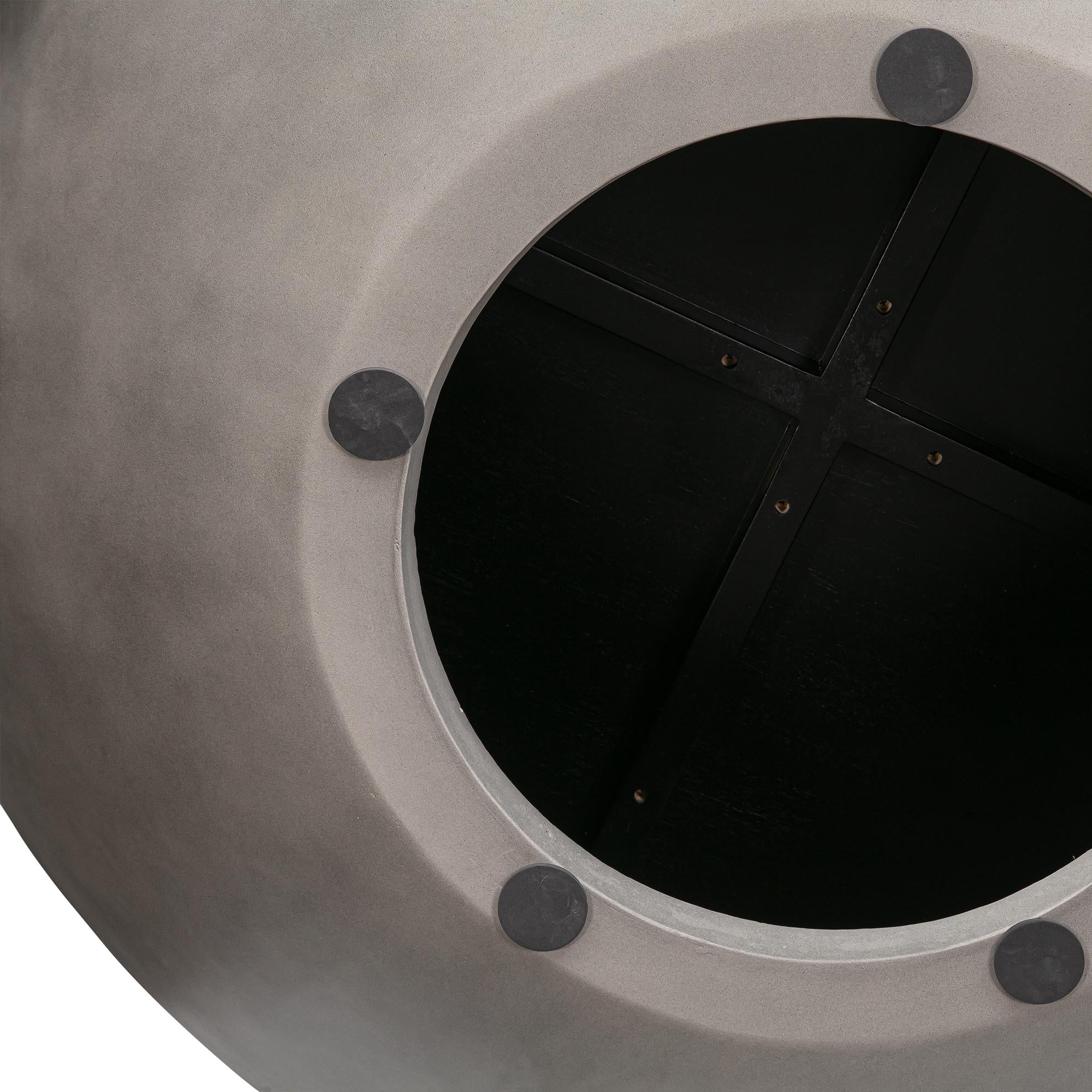48" Brown And Gray Solid Wood And Concrete Round Coffee Table