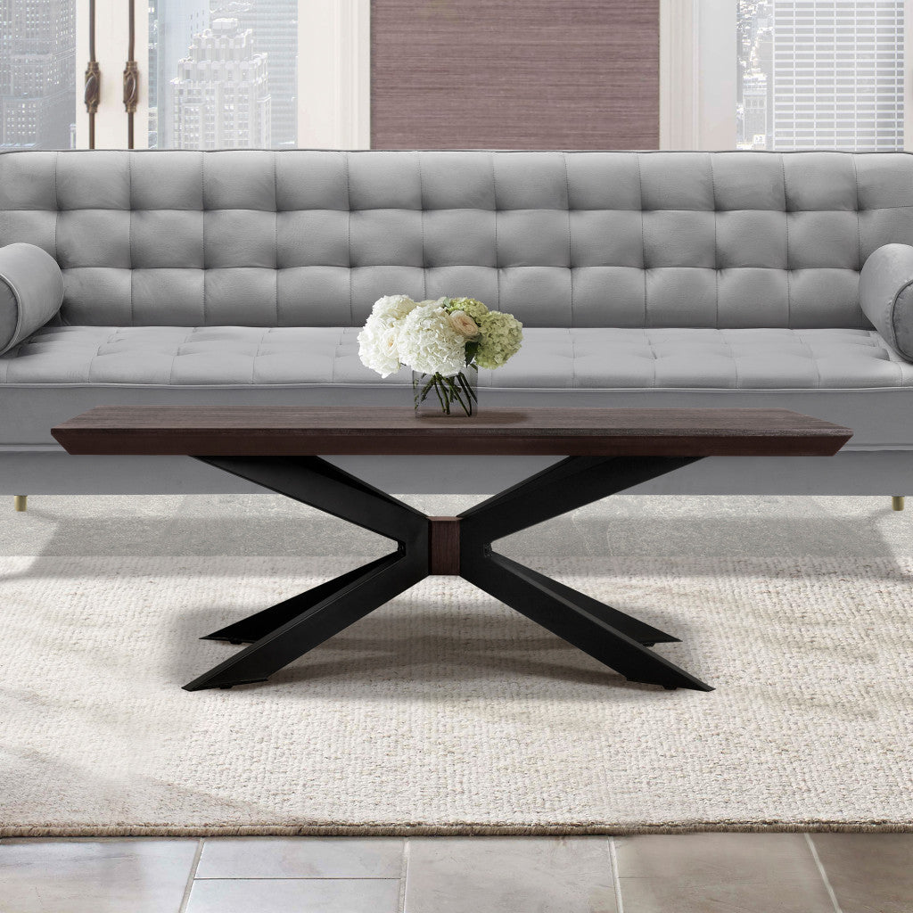 55" Brown And Black Solid Wood And Metal Coffee Table