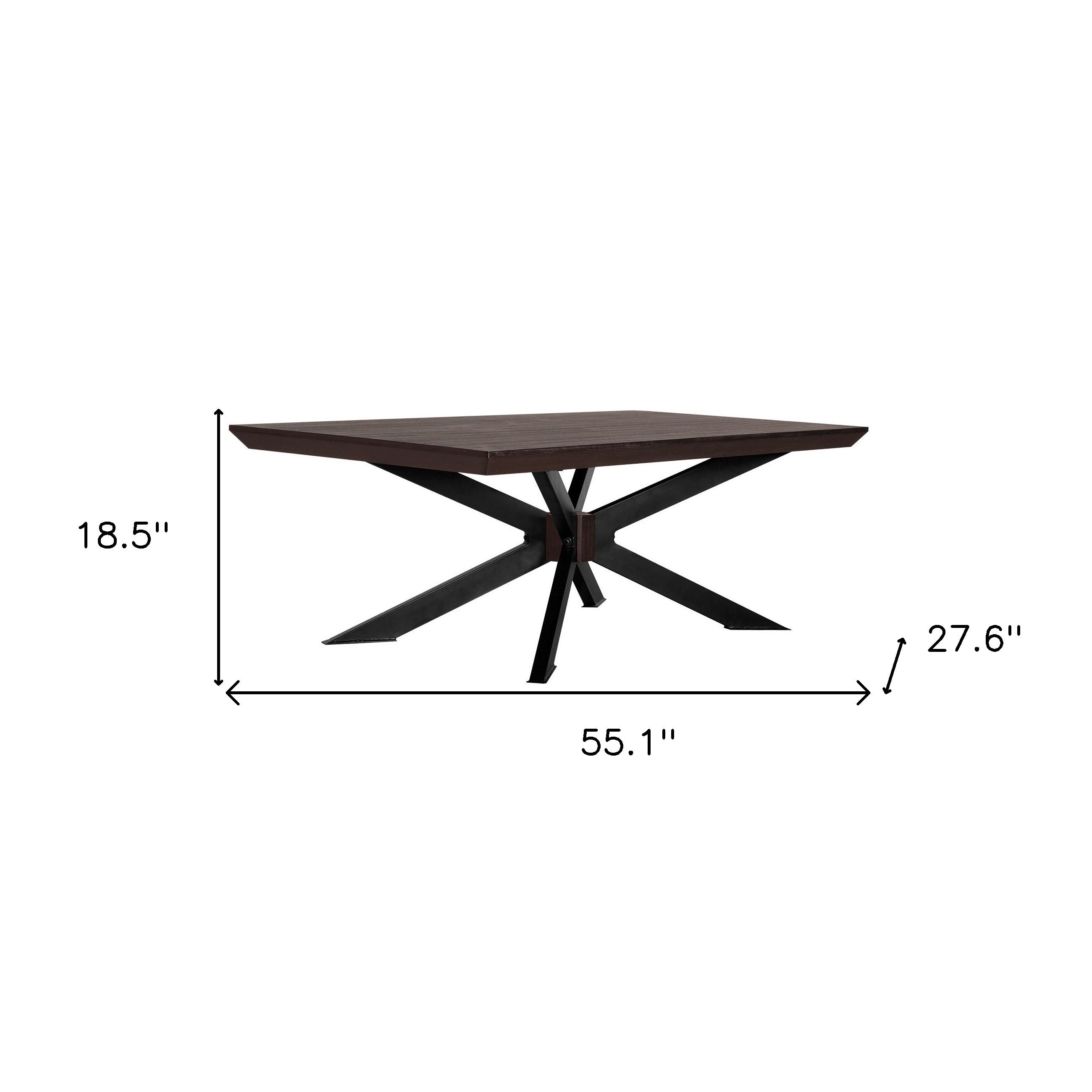 55" Brown And Black Solid Wood And Metal Coffee Table