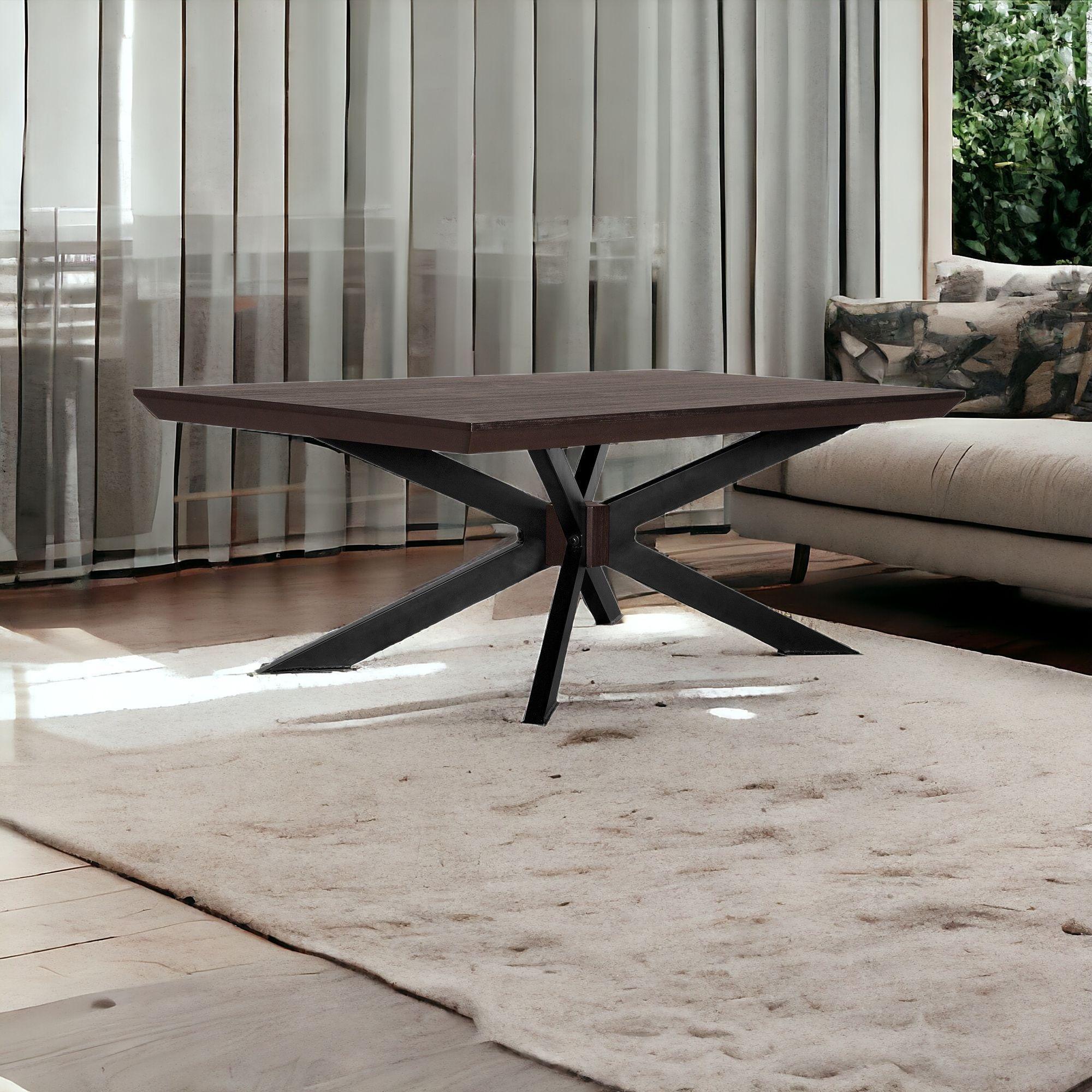 55" Brown And Black Solid Wood And Metal Coffee Table