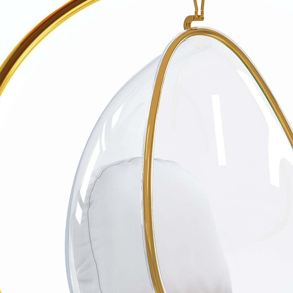 28" White and Gold Faux Leather Balloon Chair