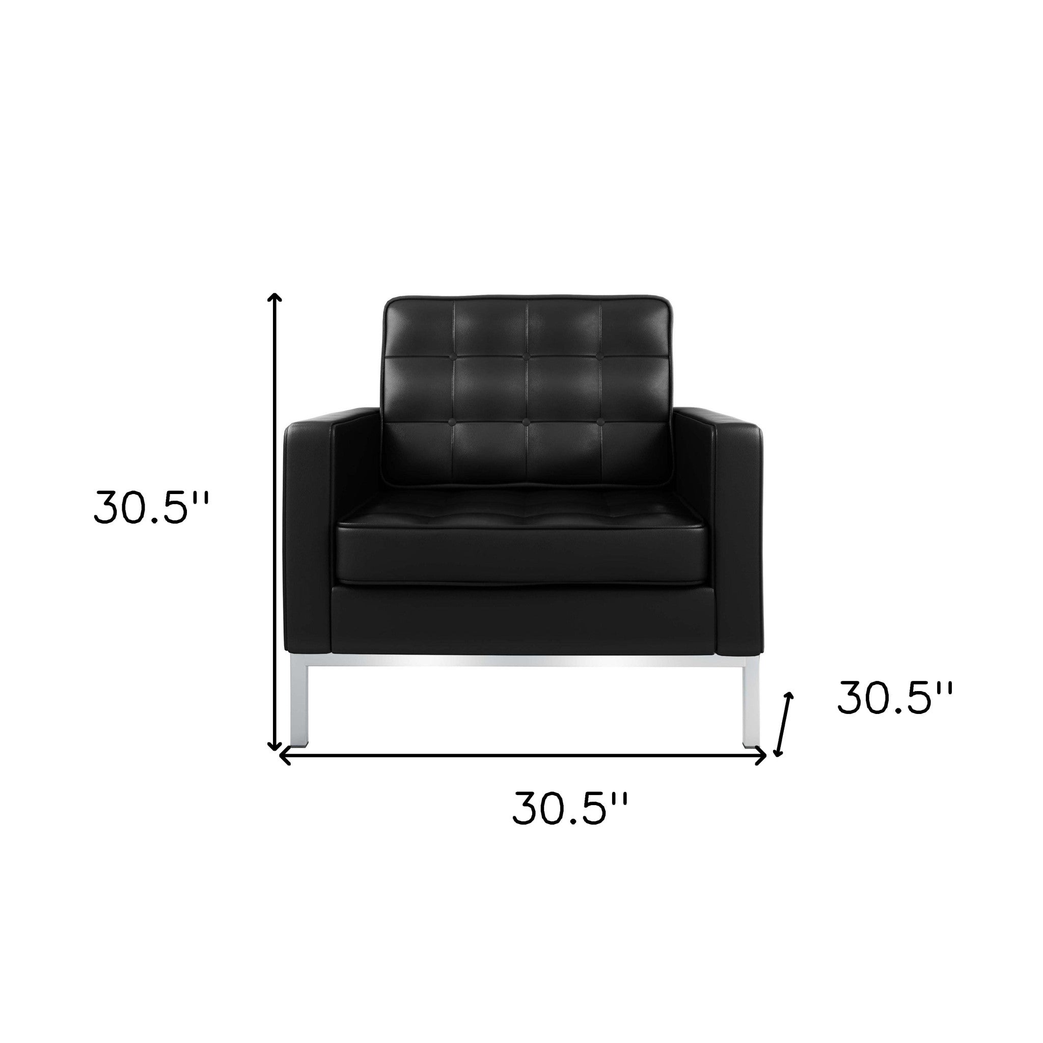 31" Black and Silver Italian Leather Tufted Club Chair