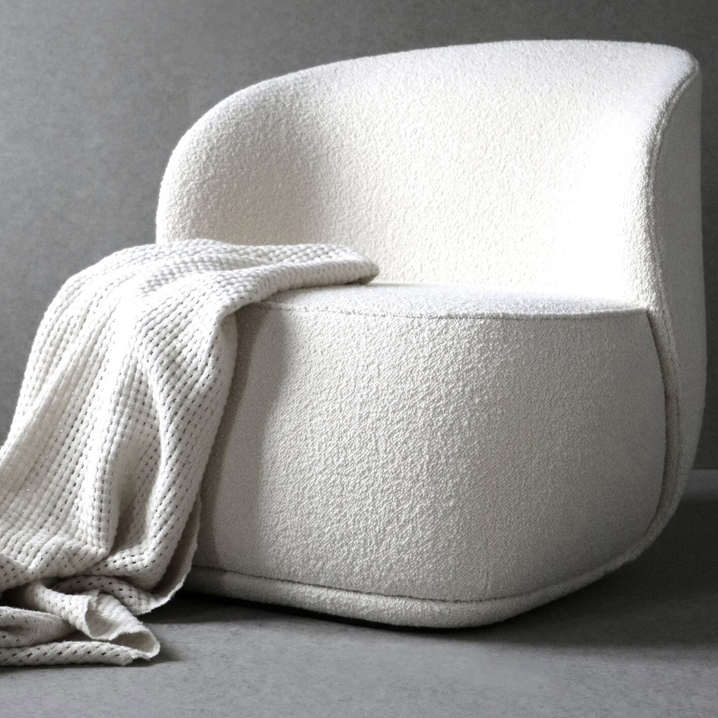 31" White Boucle Wingback Chair