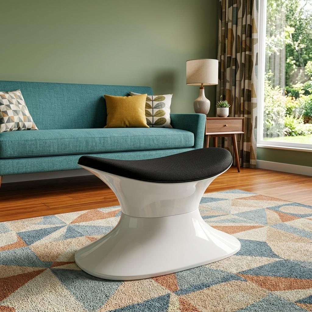 21" Black and White Wool And Fiberglass Contempo Footstool Ottoman