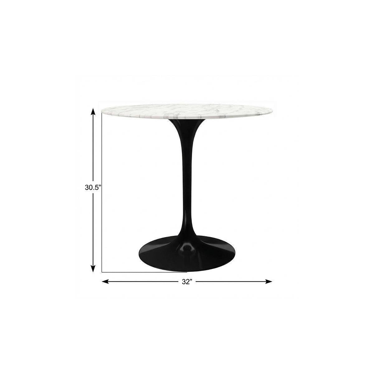 32" White And Black Marble And Metal Dining Table