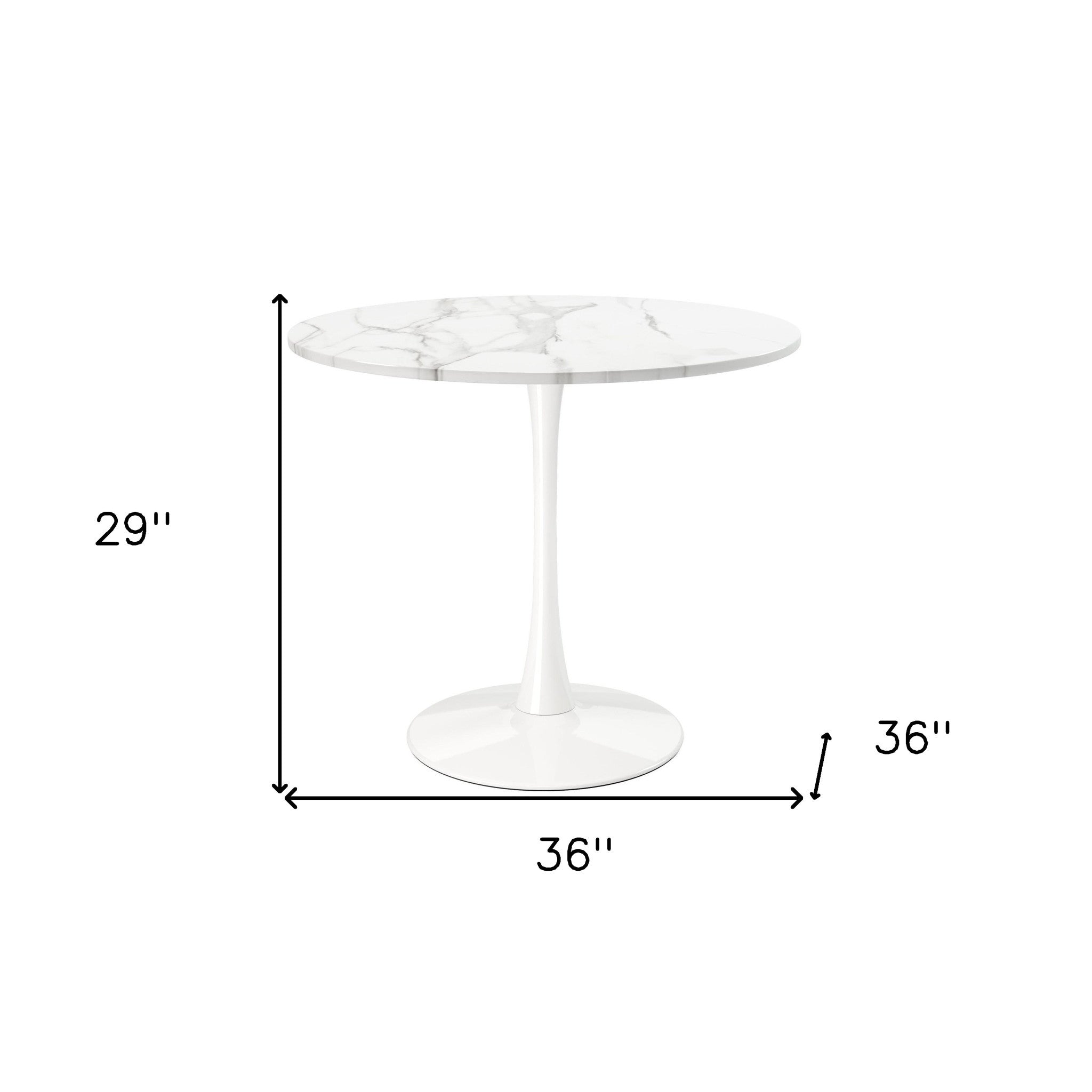 36" White Rounded Metal Pedestal Base Dining Table