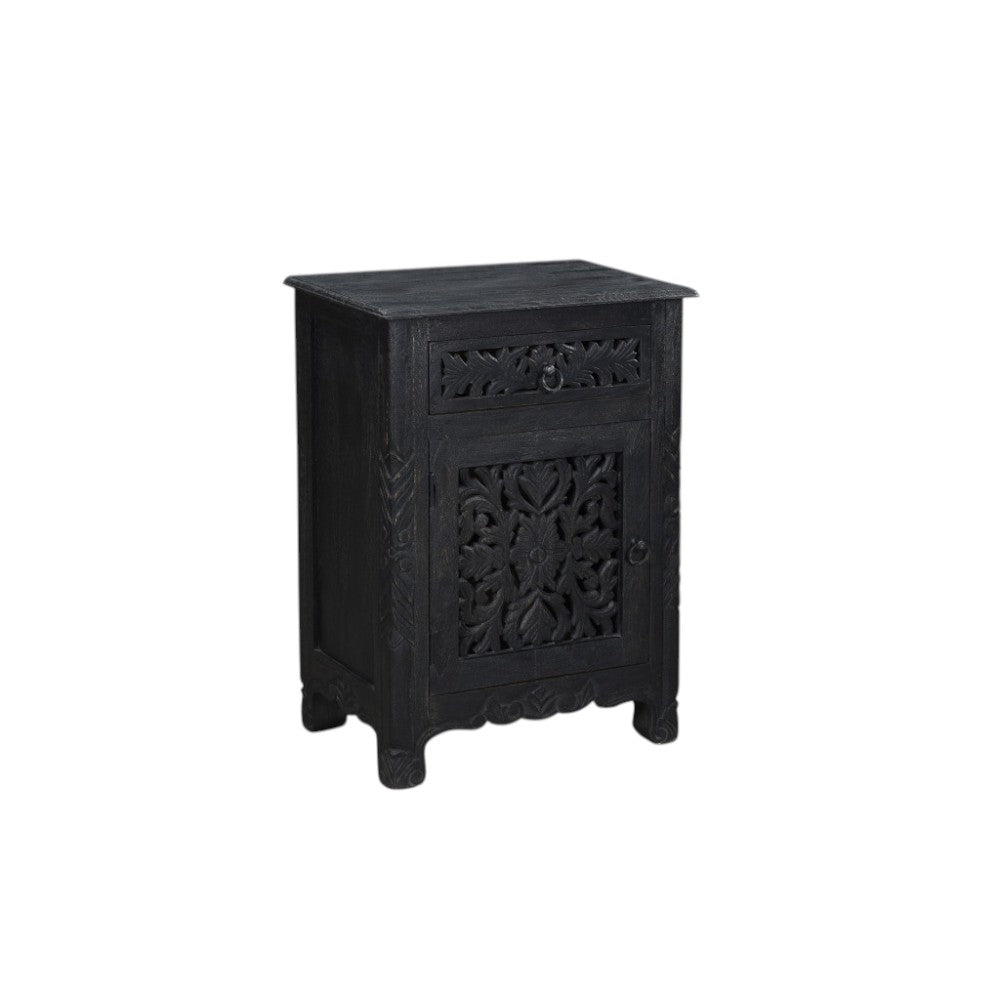 30" Black Solid Wood Distressed One Drawer Nightstand