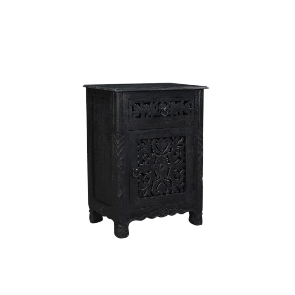 30" Black Solid Wood Distressed One Drawer Nightstand