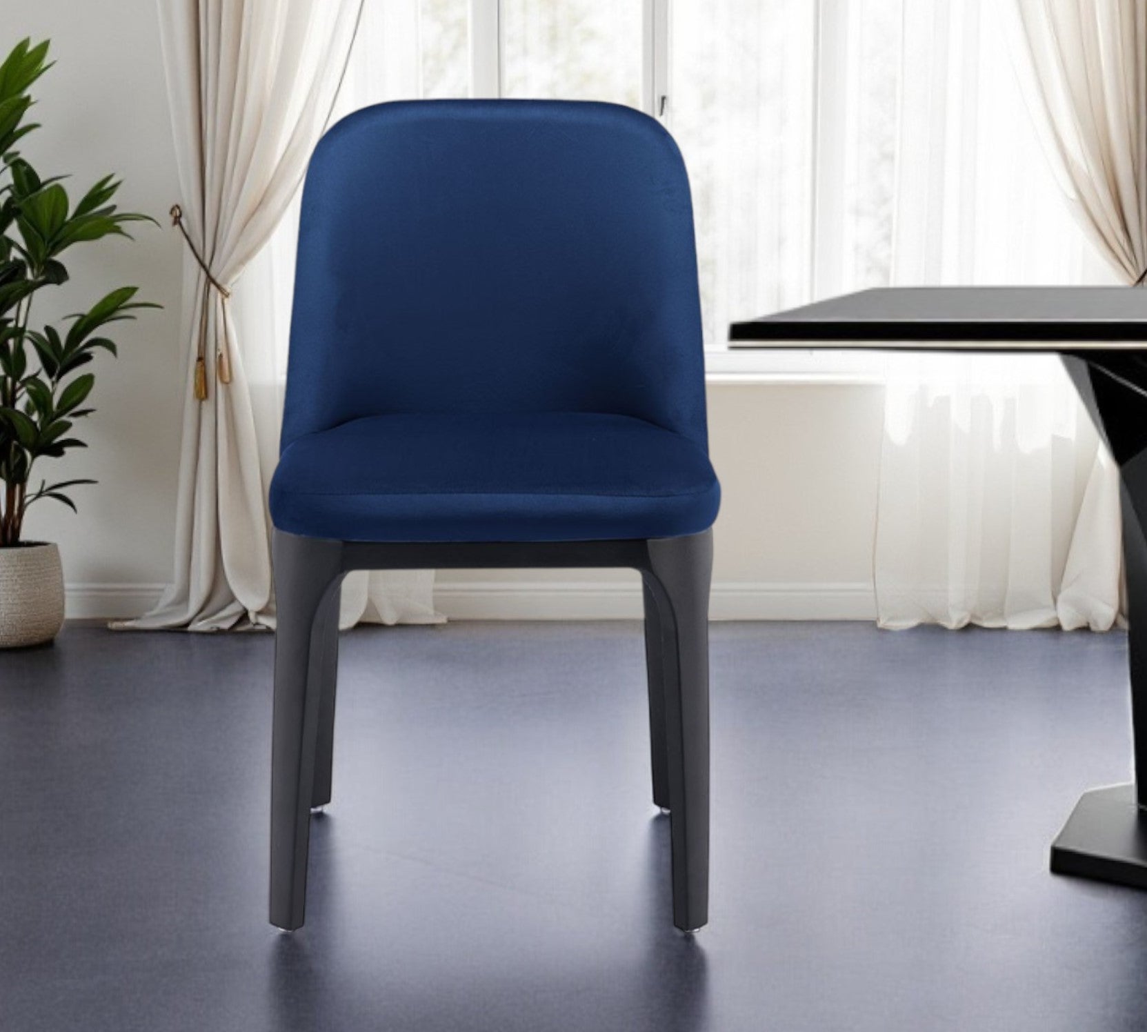 Blue and Black Upholstered Velvet Dining Side Chair