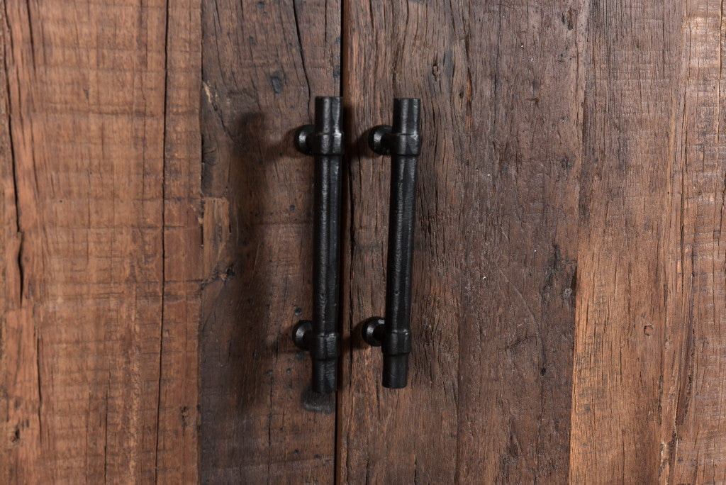 100" Dark Brown Distressed Reclaimed Wood Sideboard with Six Doors