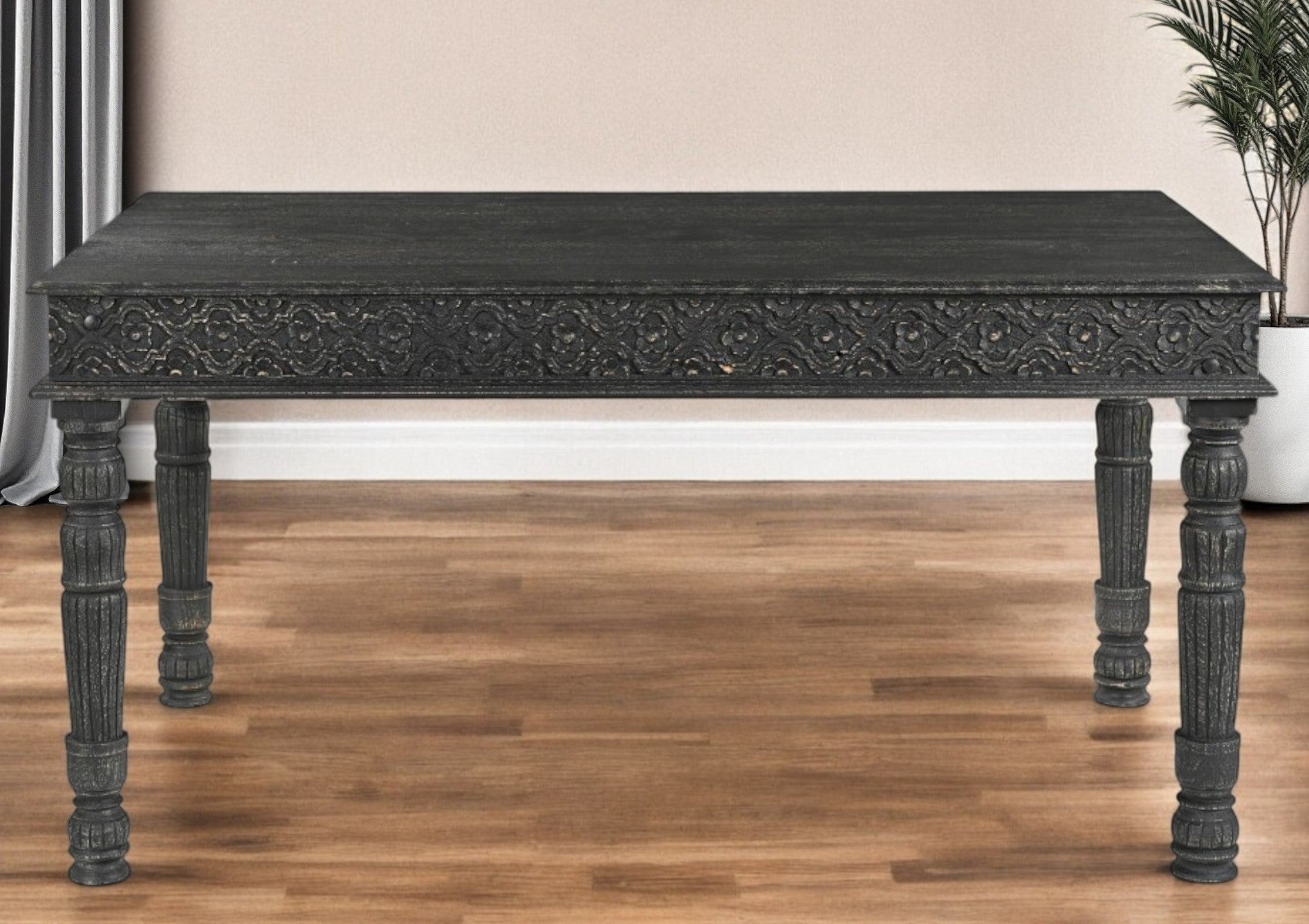 60" Black Solid Wood Dining Table