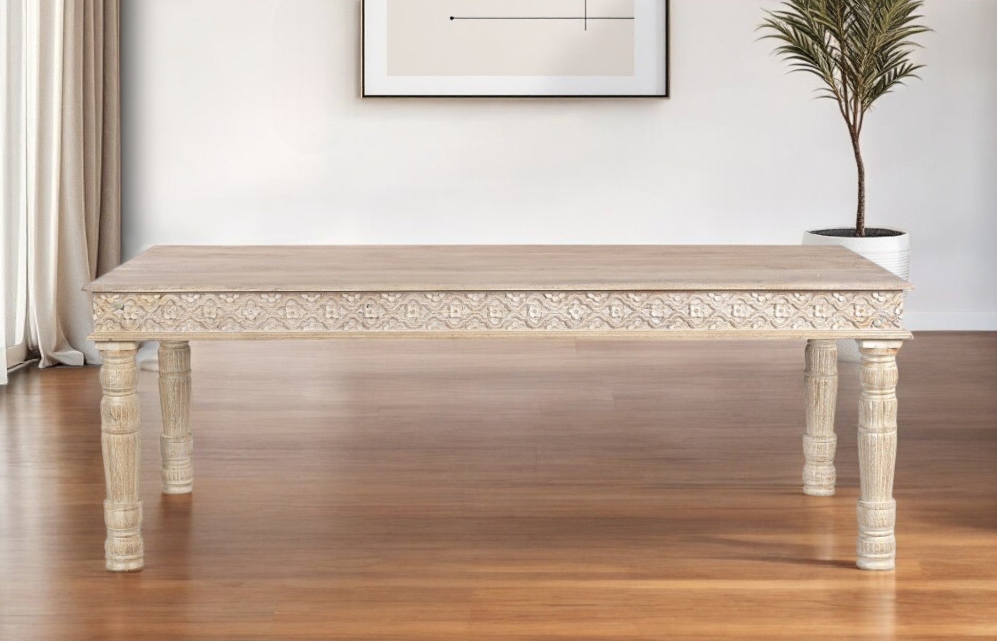 84" White Solid Wood Dining Table