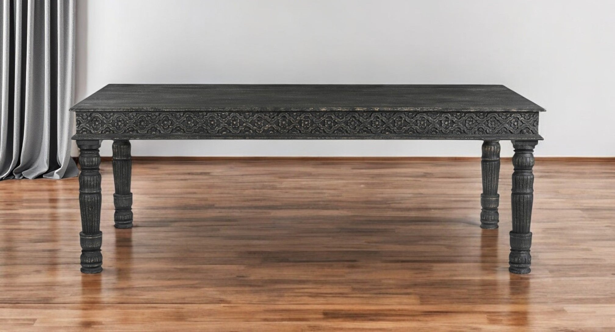 84" Black Solid Wood Dining Table