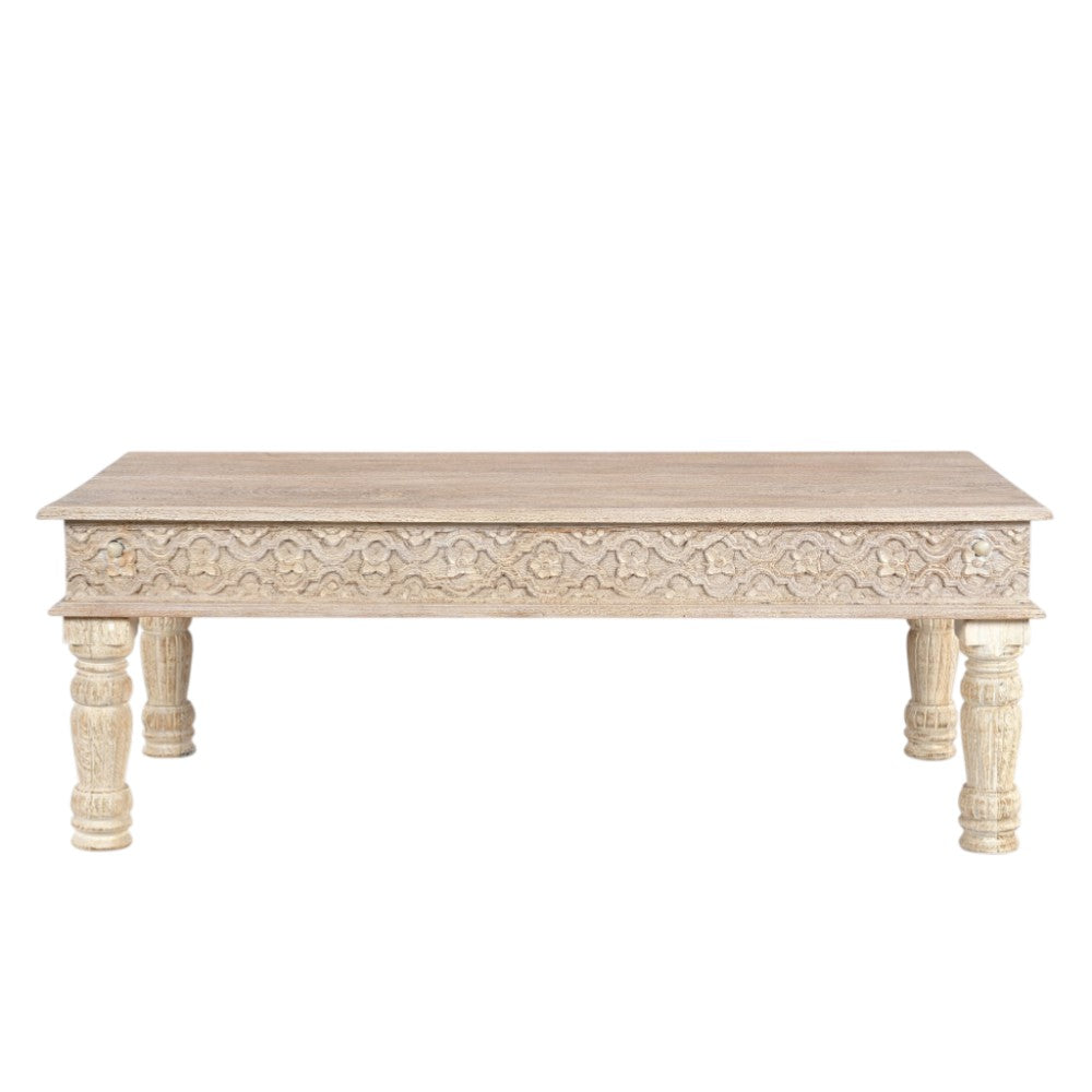 51" White Solid Wood Distressed Coffee Table