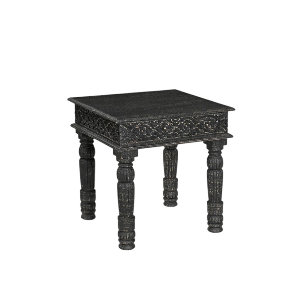 24" Black Distressed Solid Wood Square End Table
