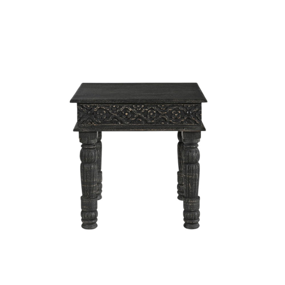 24" Black Distressed Solid Wood Square End Table