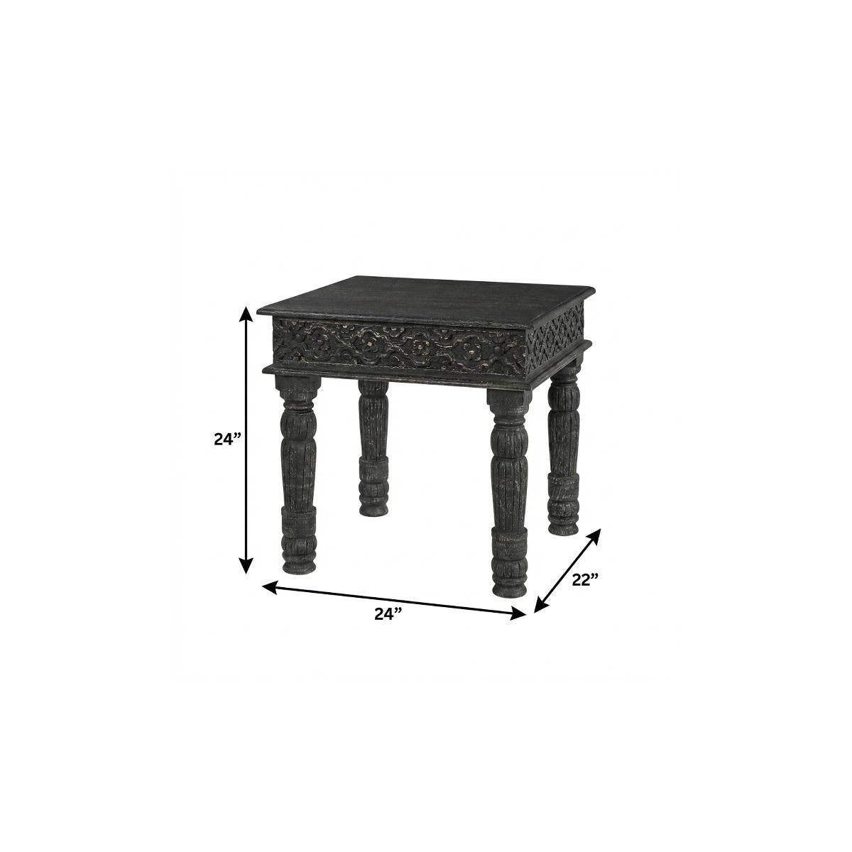 24" Black Distressed Solid Wood End Table