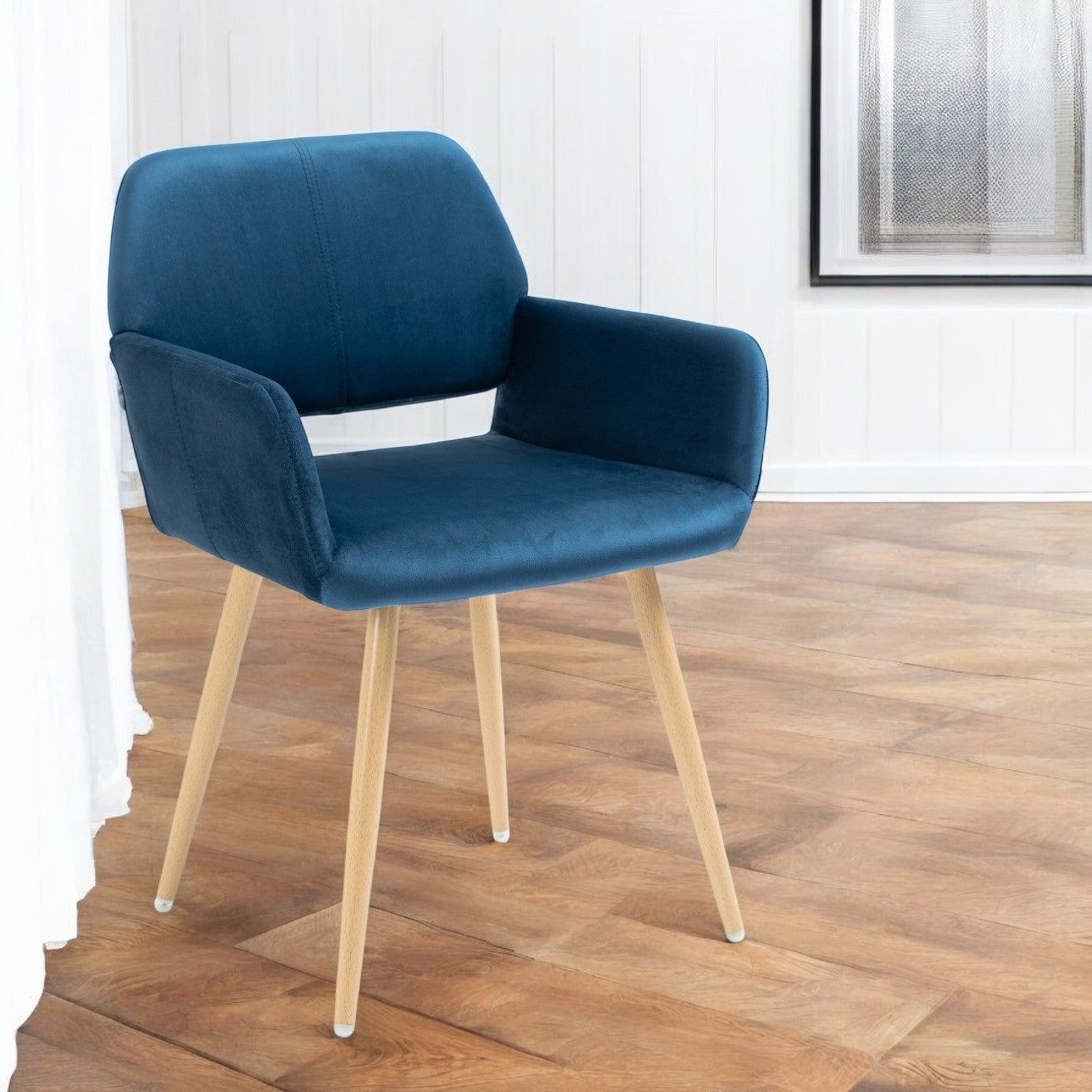 Blue Upholstered Velvet Open Back Dining Chair