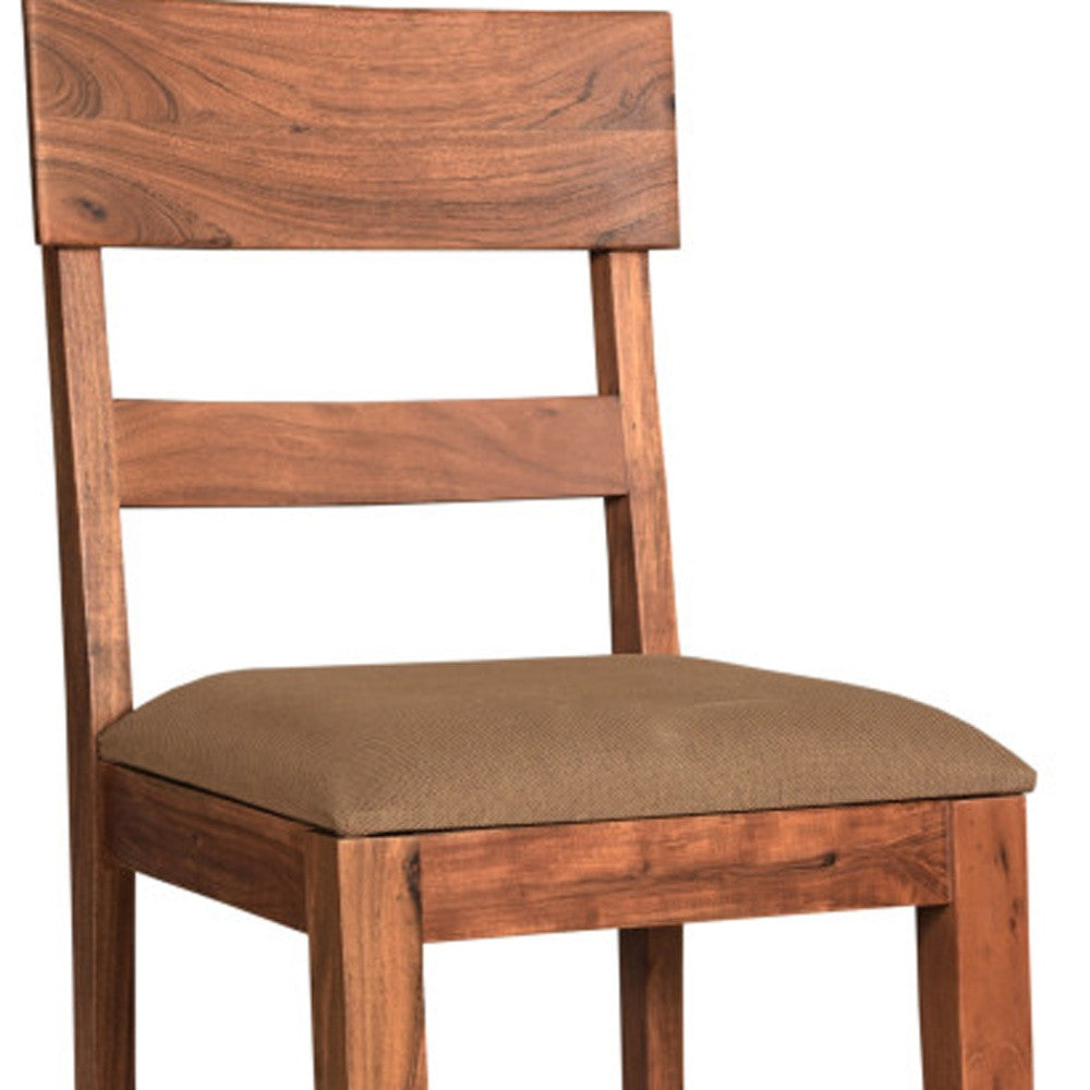 Set of Two Brown Upholstered Fabric Slat Back Dining Side Chairs