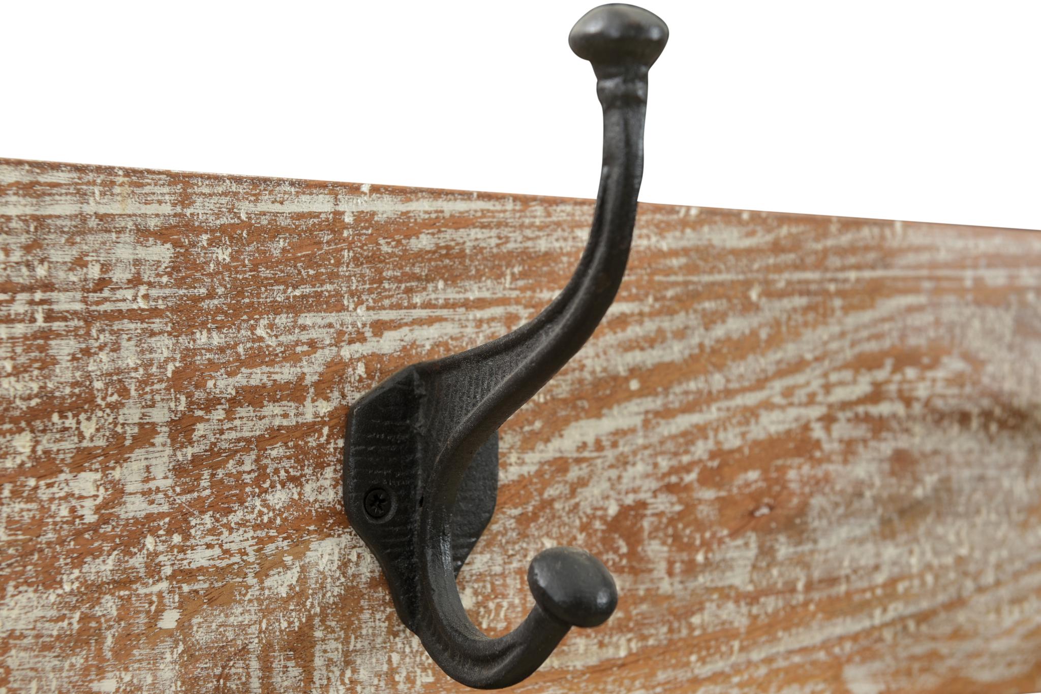 71" Black And Brown Metal And Solid Wood Four Hooks Freestanding Coat Rack