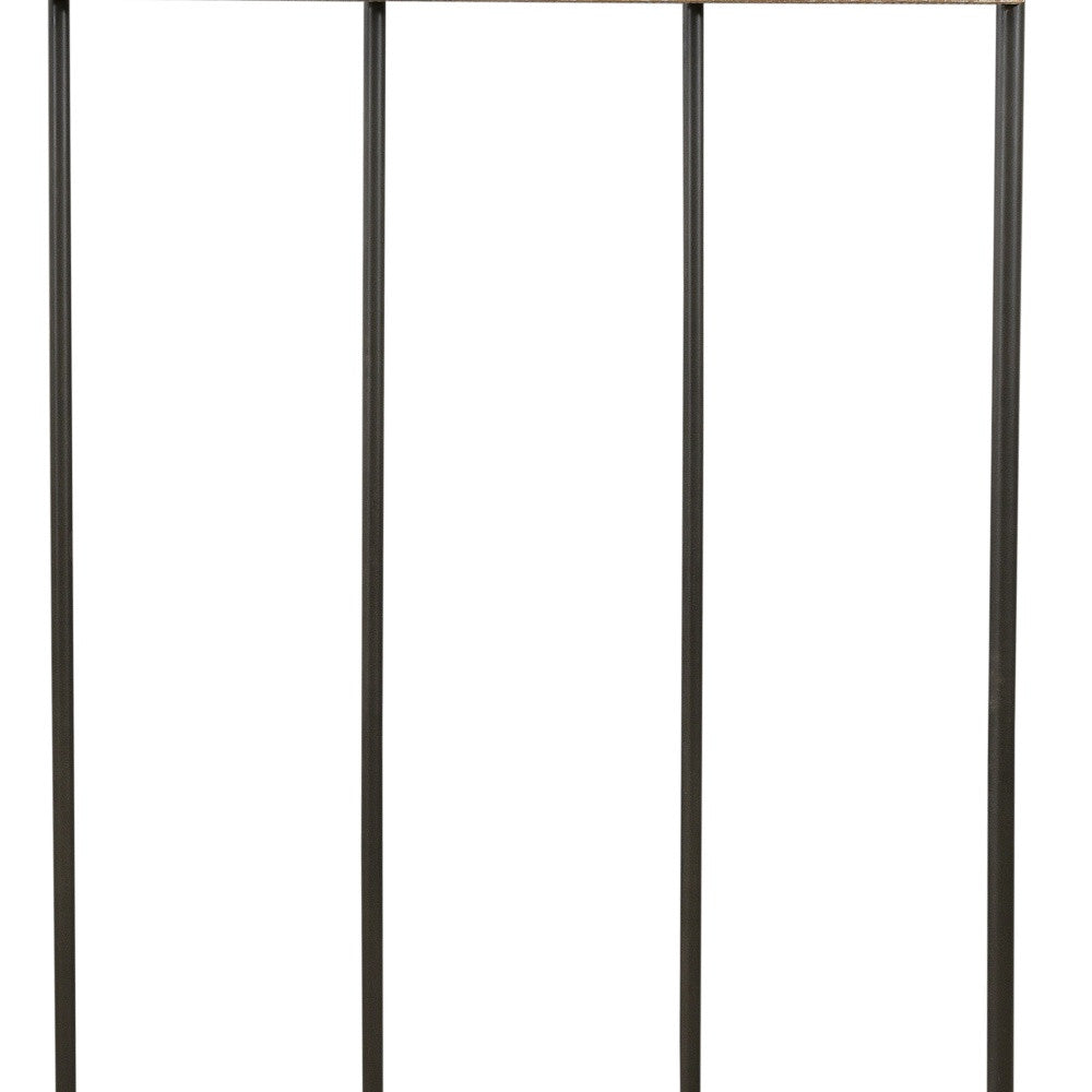 71" Black And Brown Metal And Solid Wood Four Hooks Freestanding Coat Rack