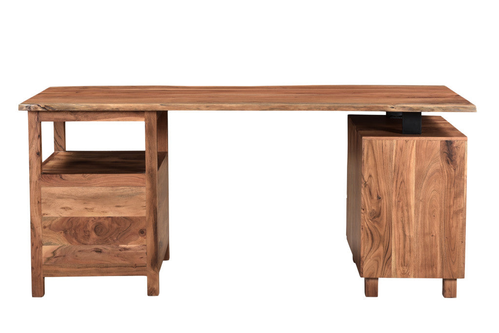 69" Brown Live Edge Solid Wood Writing Desk With Four Drawers