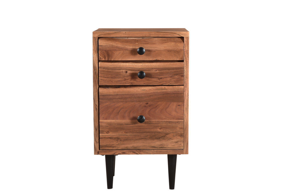30" Brown Solid Wood Three Drawer Live Edge Filing Cabinet