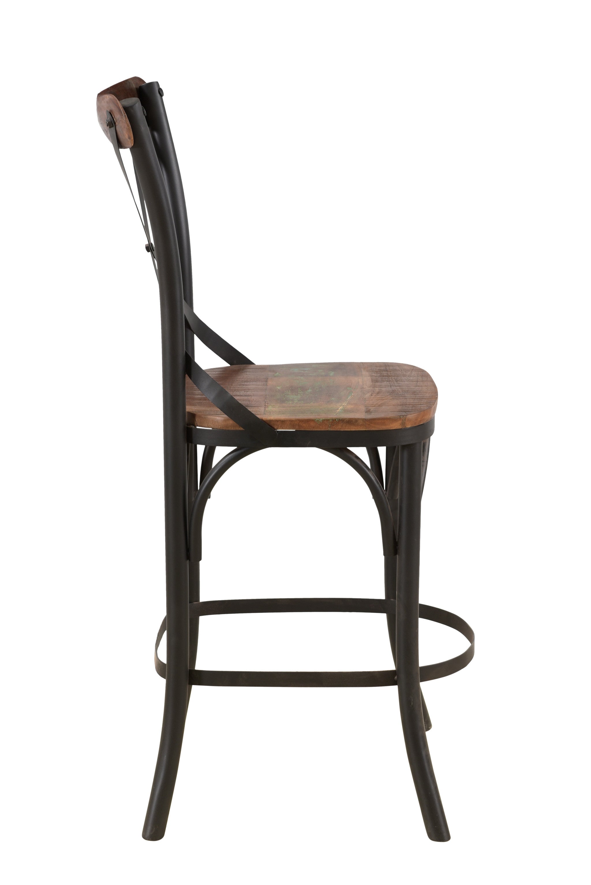 24" Brown And Black Metal Bar Height Bar Chair