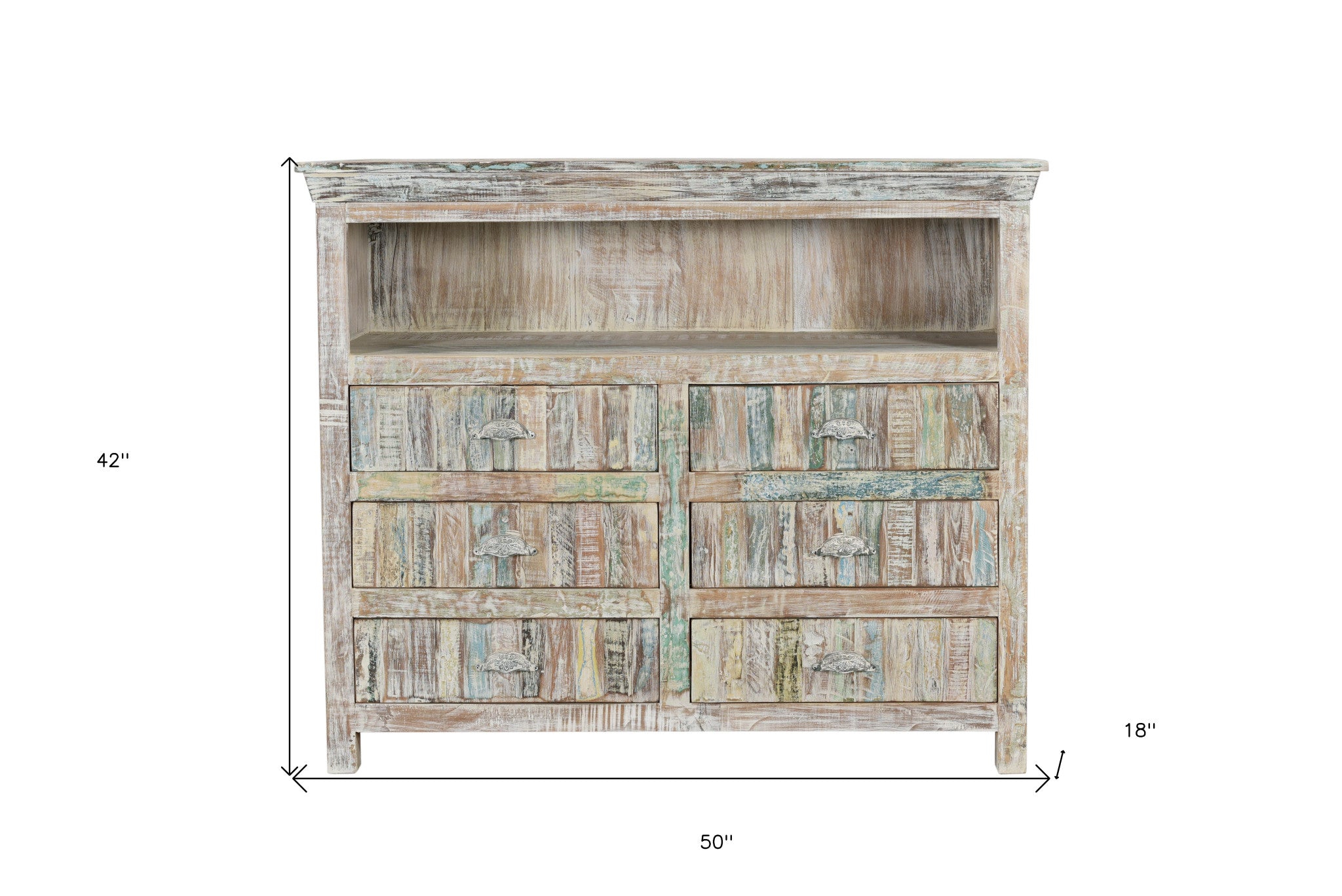 50" White Distressed Reclaimed Wood Open And Enclosed Storage Entertainment Center