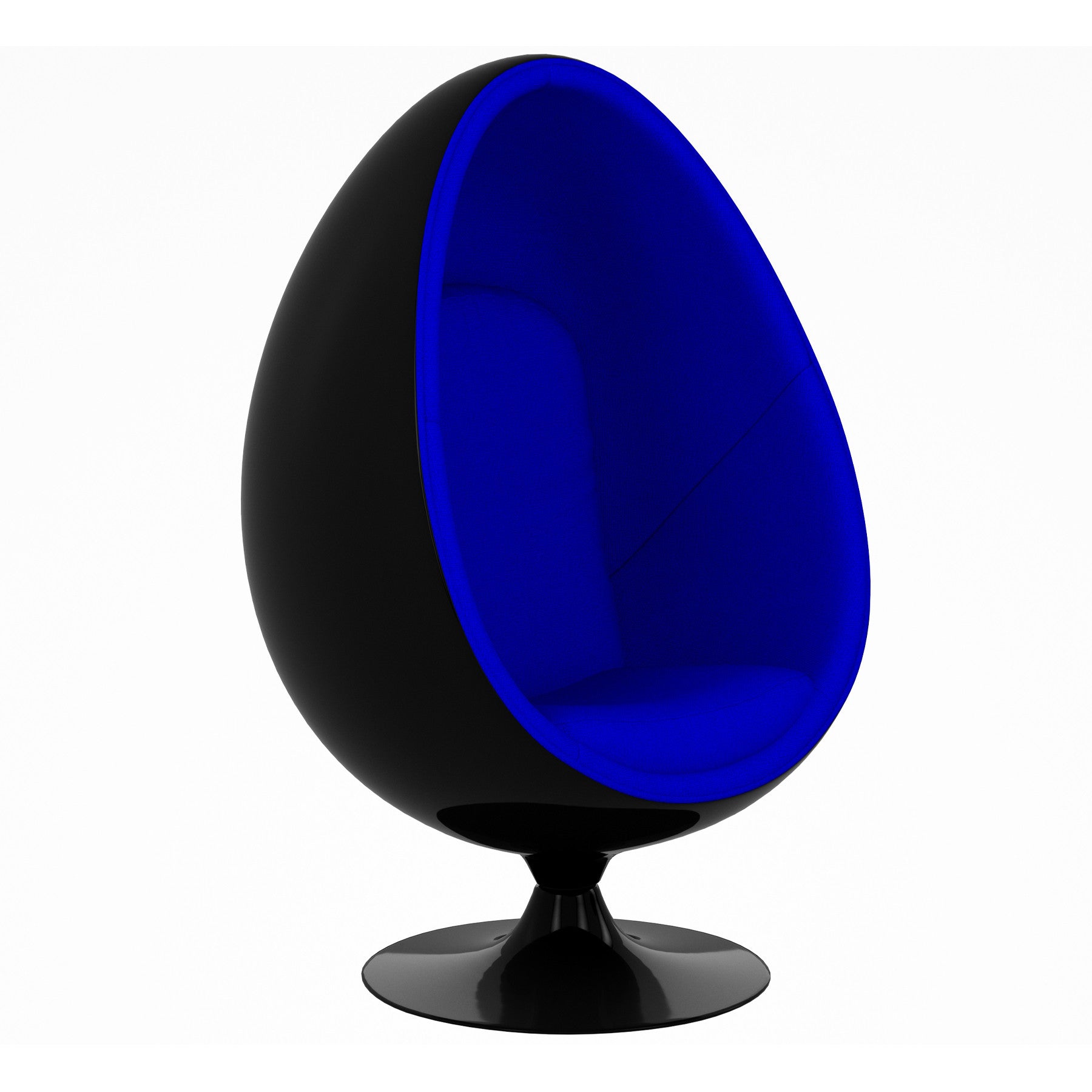 35" Black And Blue Fiberglass And Wool Swivel Egg Chair