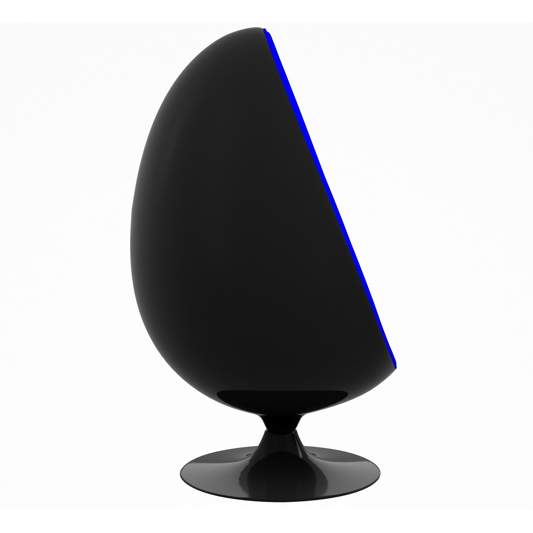 35" Black And Blue Fiberglass And Wool Swivel Egg Chair