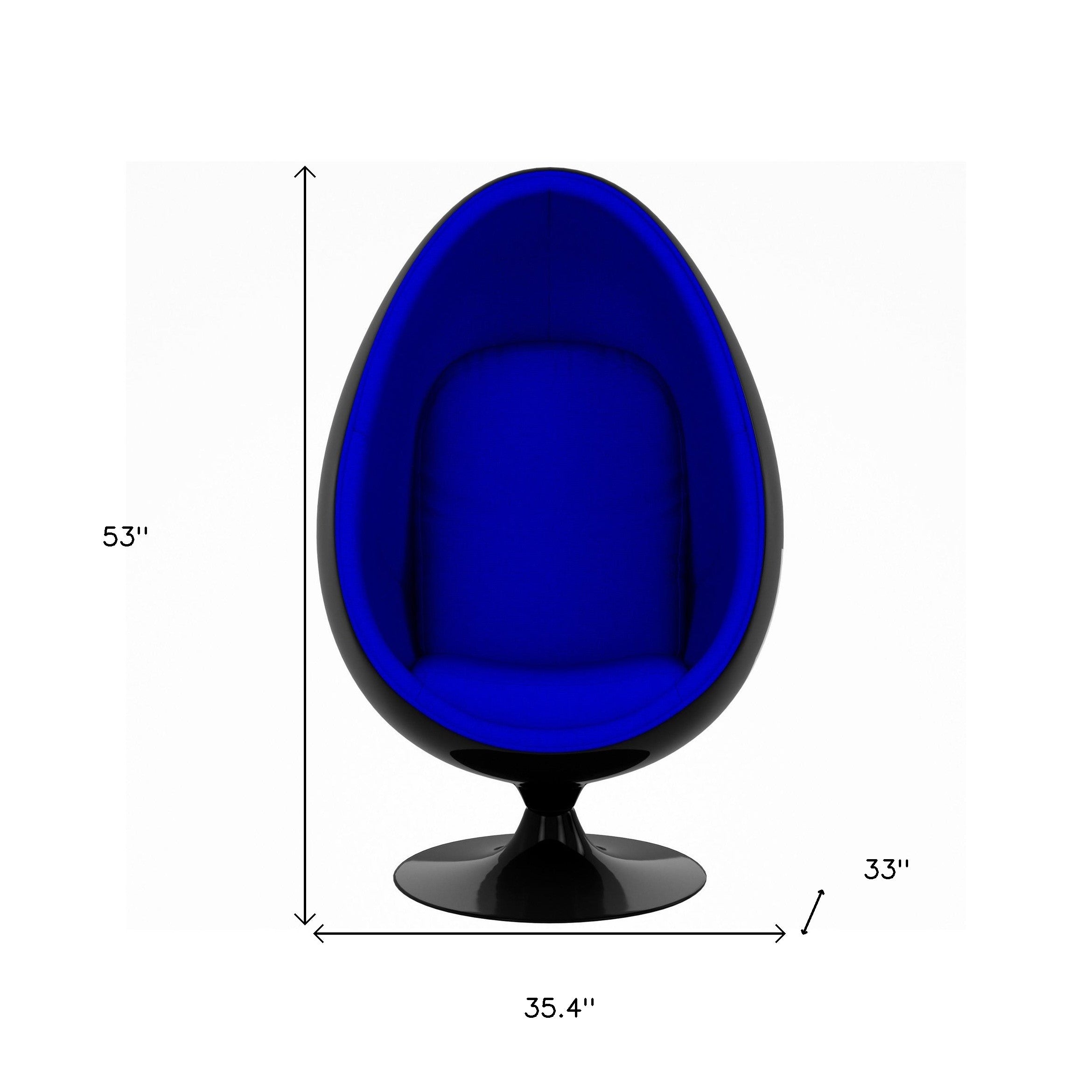 35" Black And Blue Fiberglass And Wool Swivel Egg Chair