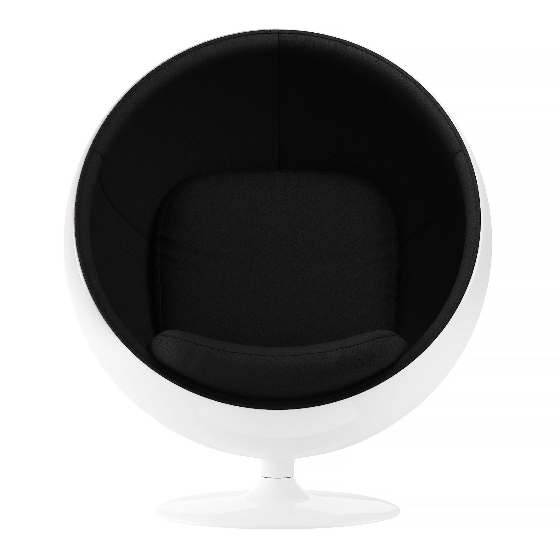 42" White And Black Fiberglass And Cotton Swivel Egg Chair