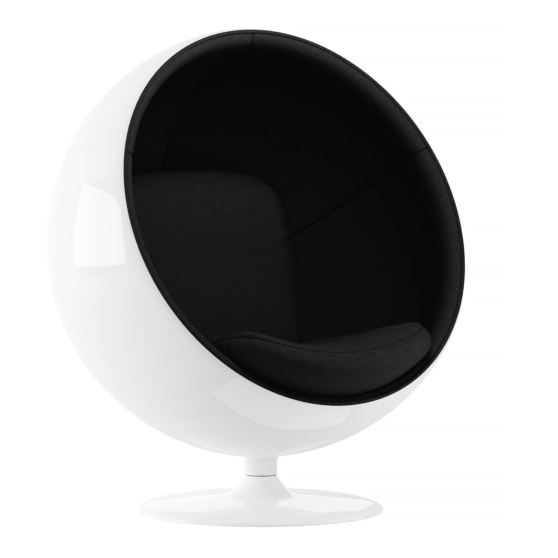 42" White And Black Fiberglass And Cotton Swivel Egg Chair