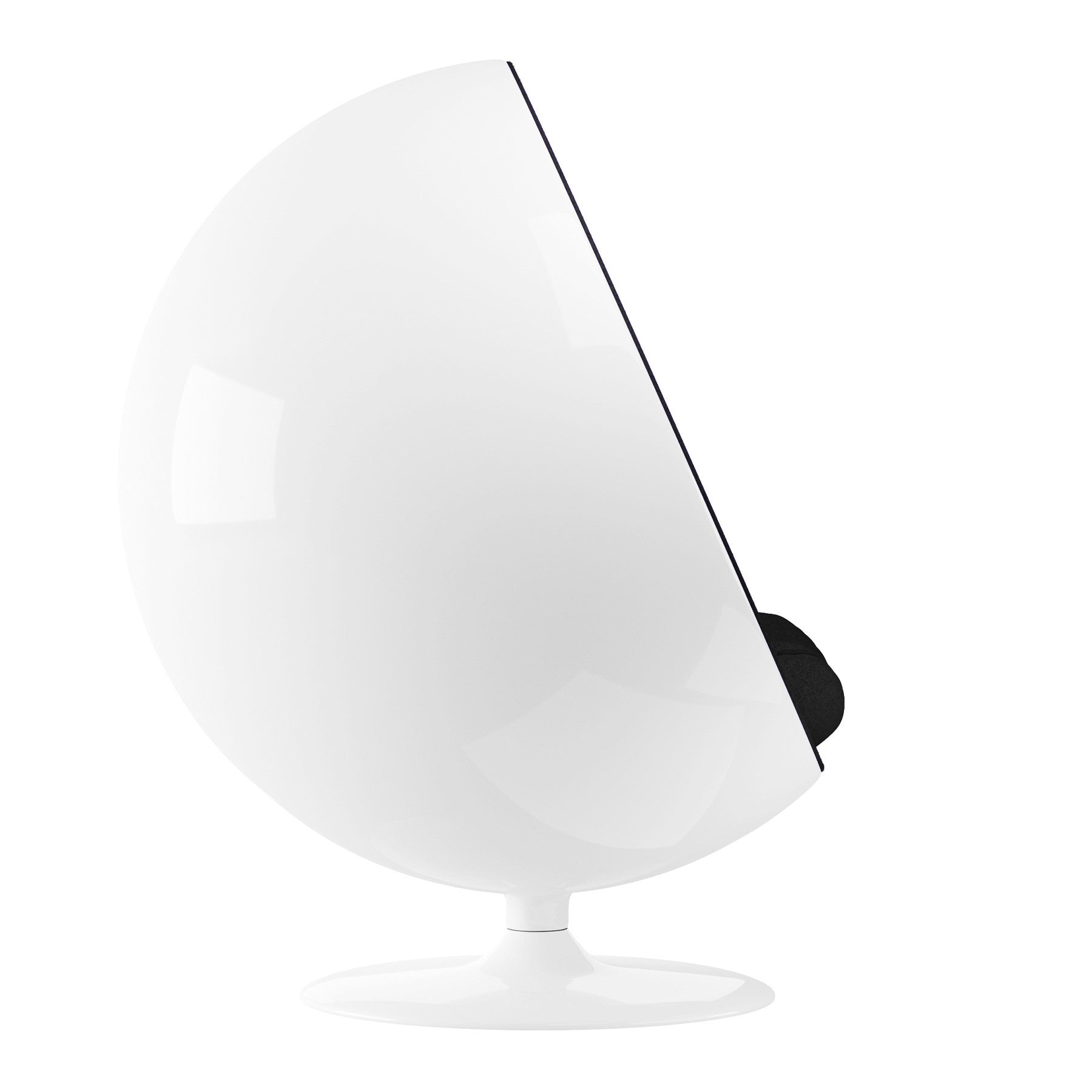 42" White And Black Fiberglass And Cotton Swivel Egg Chair