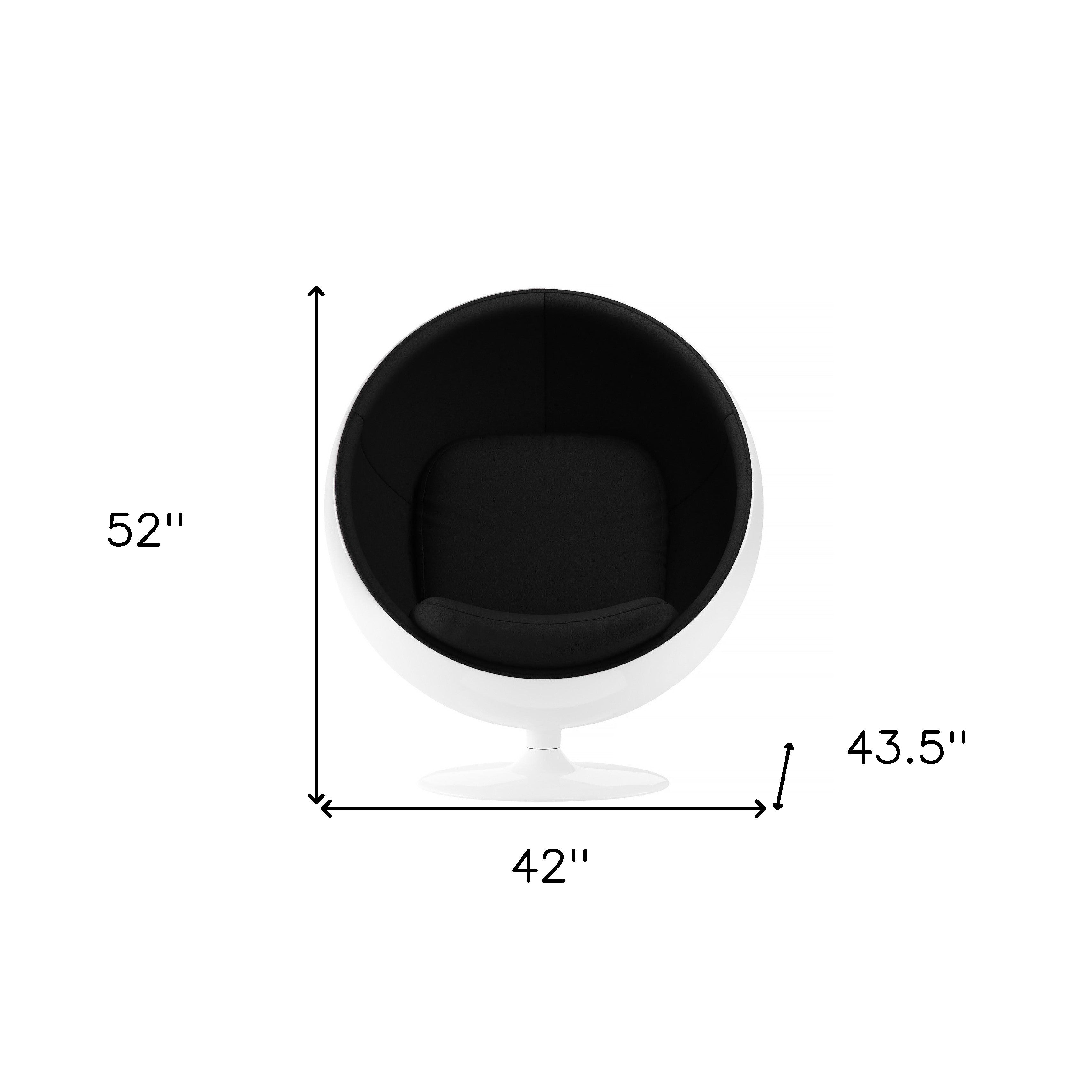 42" White And Black Fiberglass And Cotton Swivel Egg Chair