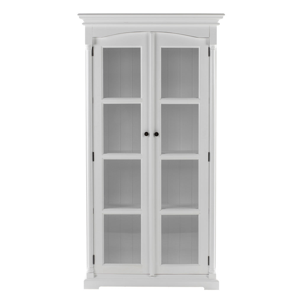 39" Off White Solid Wood Frame Curio Cabinet With Glass Doors