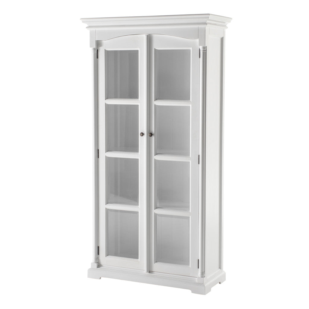 39" Off White Solid Wood Frame Curio Cabinet With Glass Doors