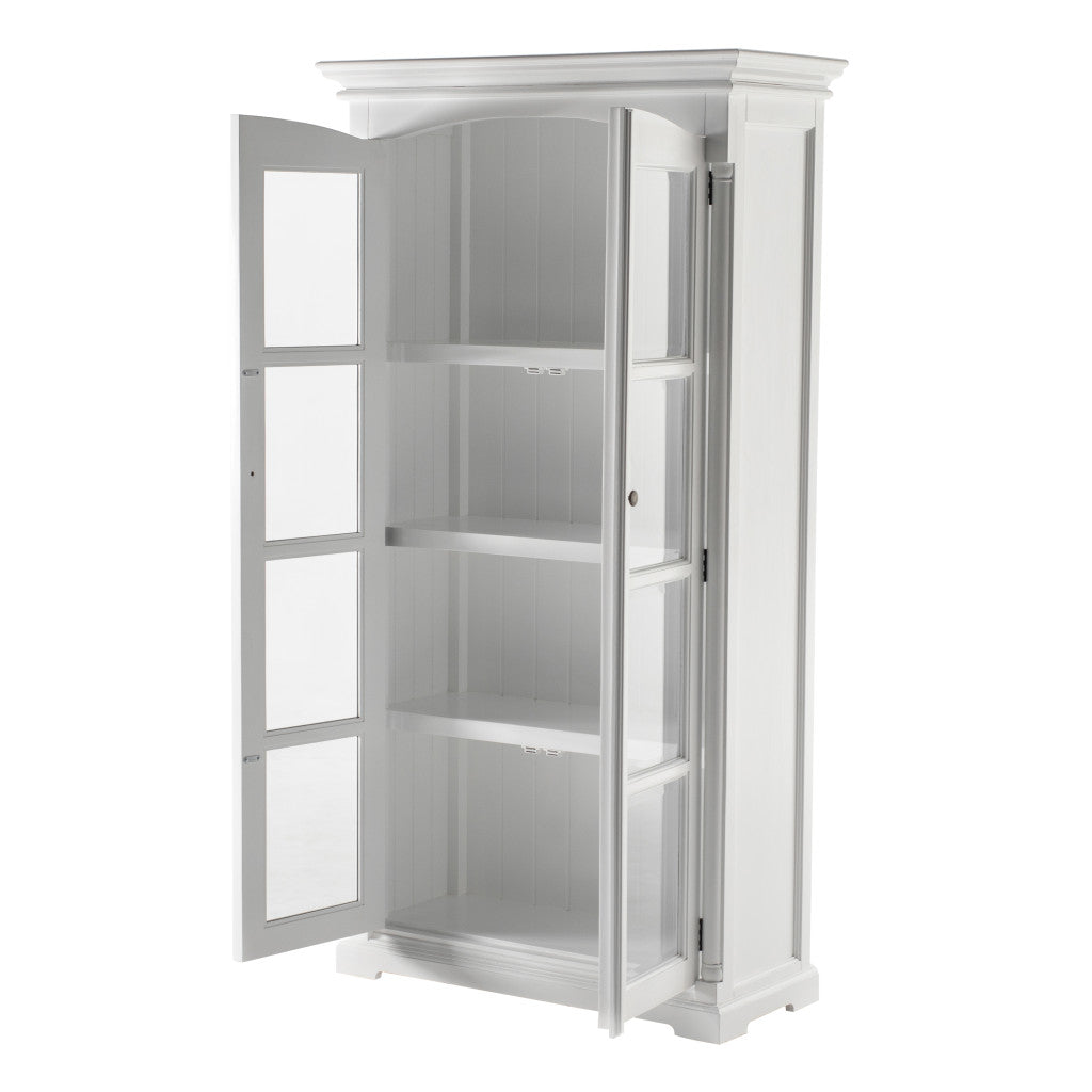 39" Off White Solid Wood Frame Curio Cabinet With Glass Doors